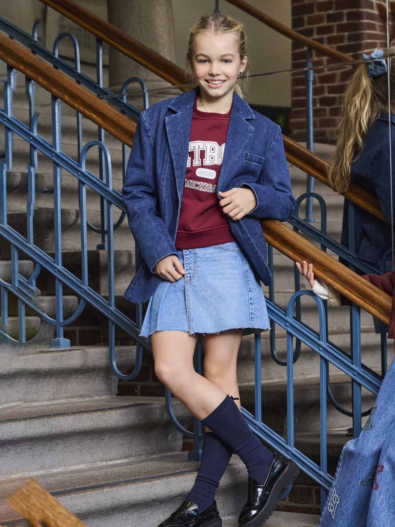 only-kids-girls-pleated-denim-skort-blue