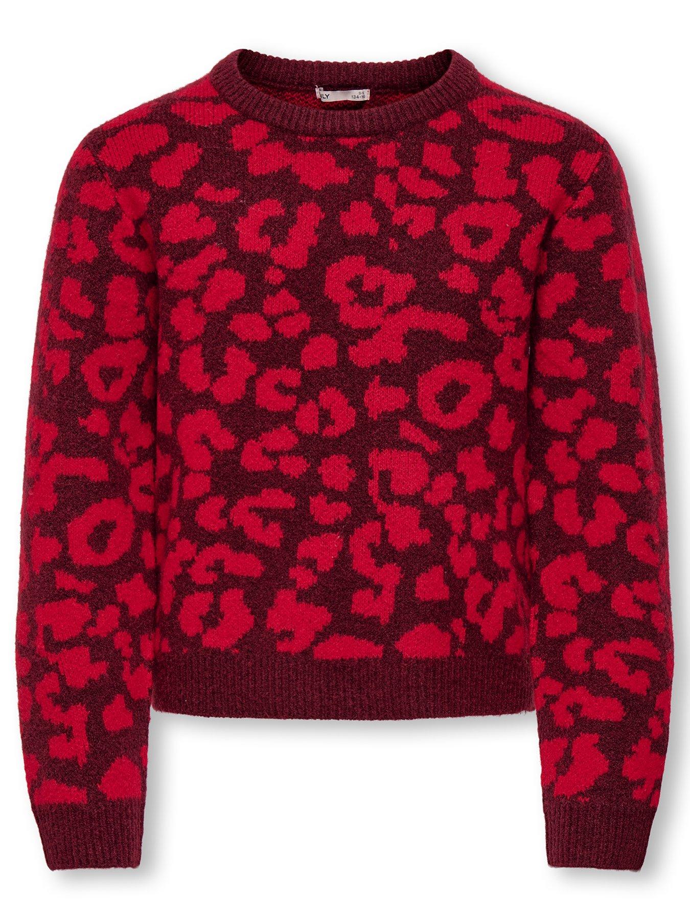 undefined Girls Leopard Knitted Jumper - Red