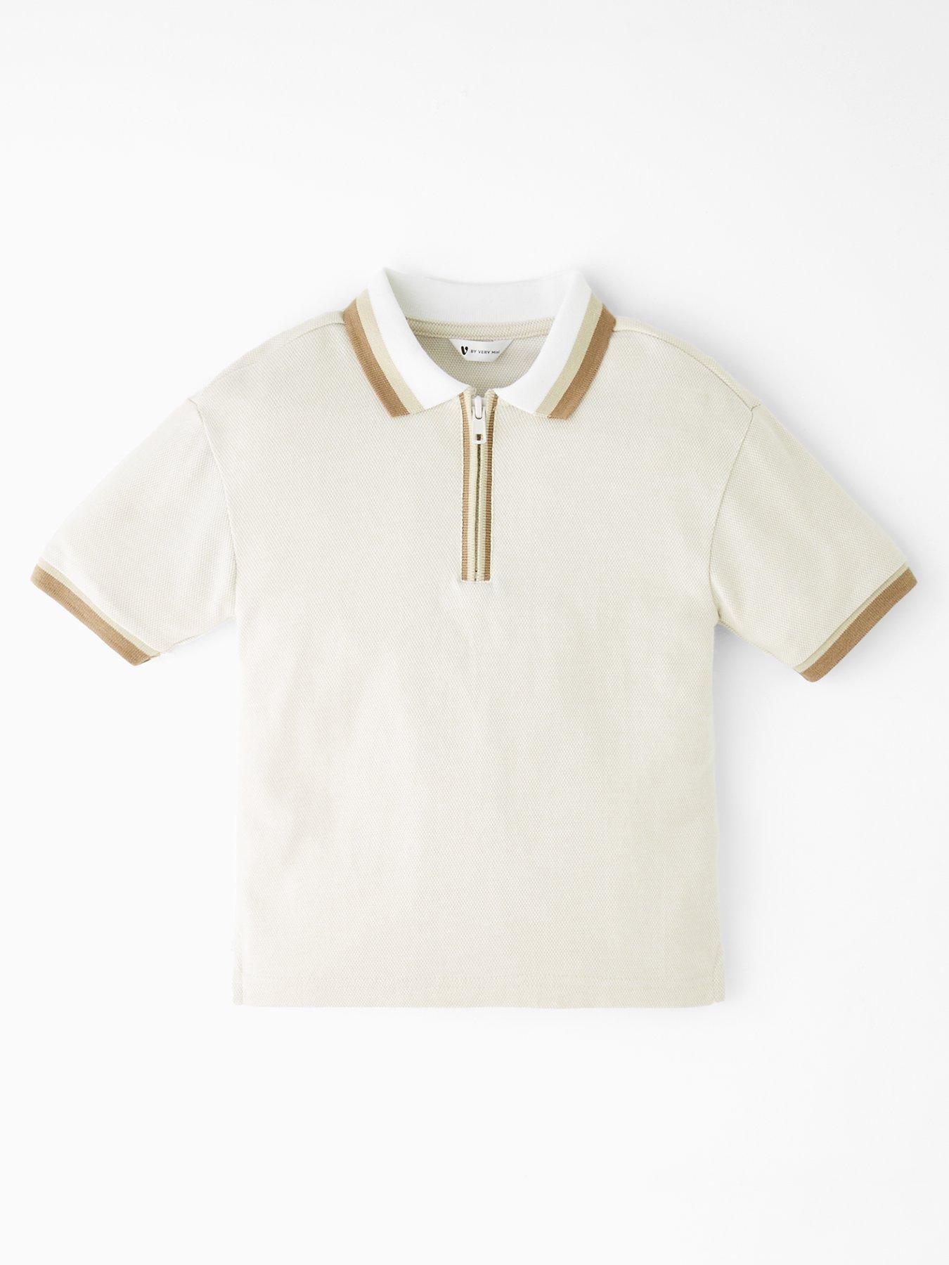  image of the-very-collection-boys-tonal-textured-short-sleeve-polo-stone-beige