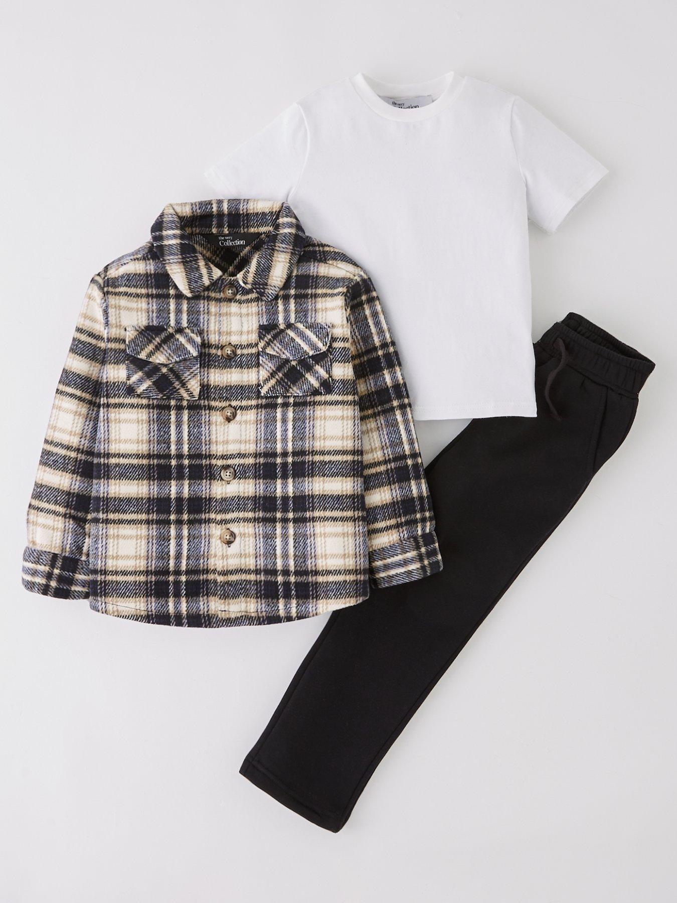 undefined Boys 3 Piece Checked Shirt, Chino And Tshirt Set - Multi
