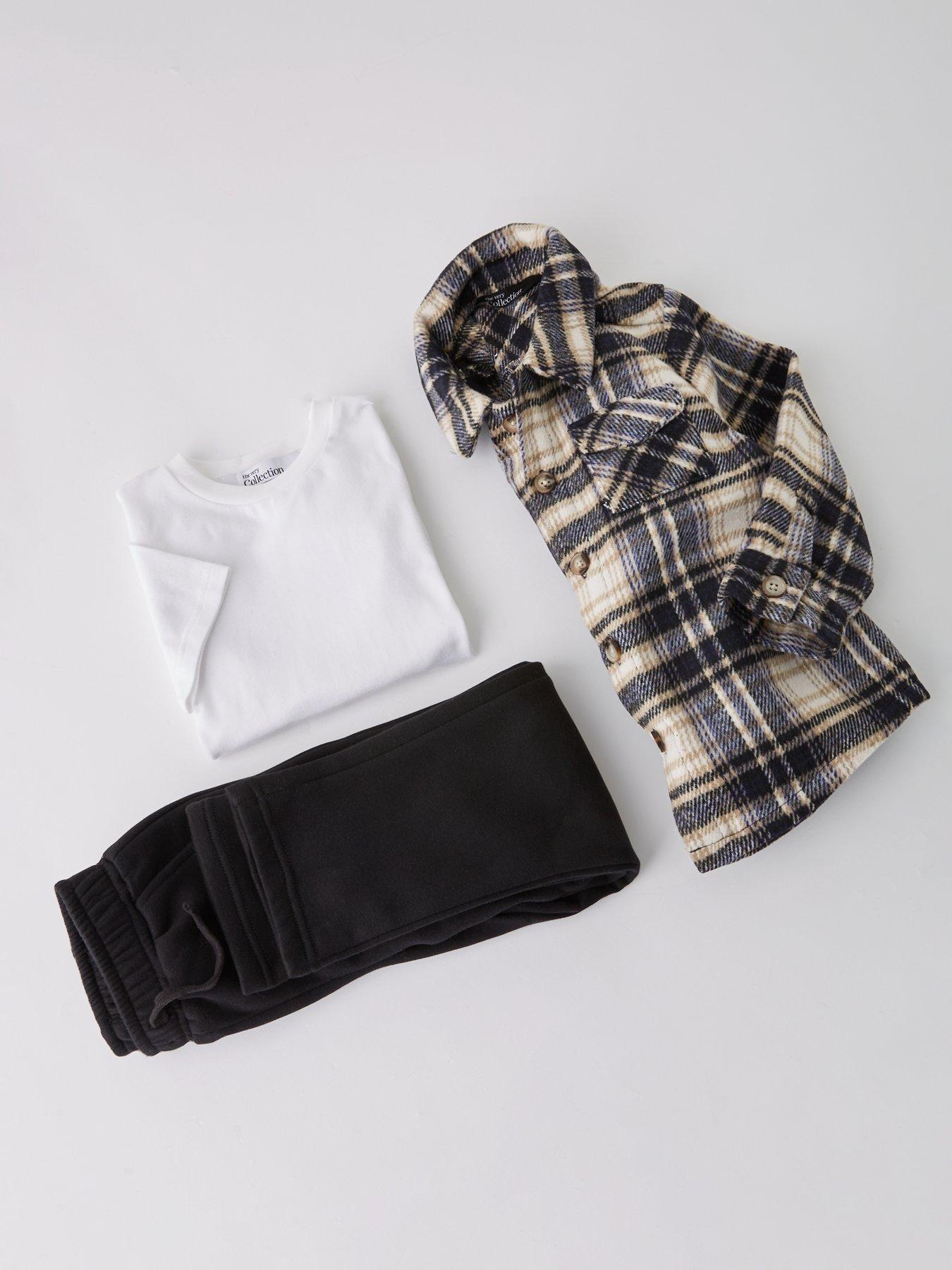 Image 3 of 4 of The Very Collection Boys 3 Piece Checked Shirt, Jogger And Tshirt Set - Multi