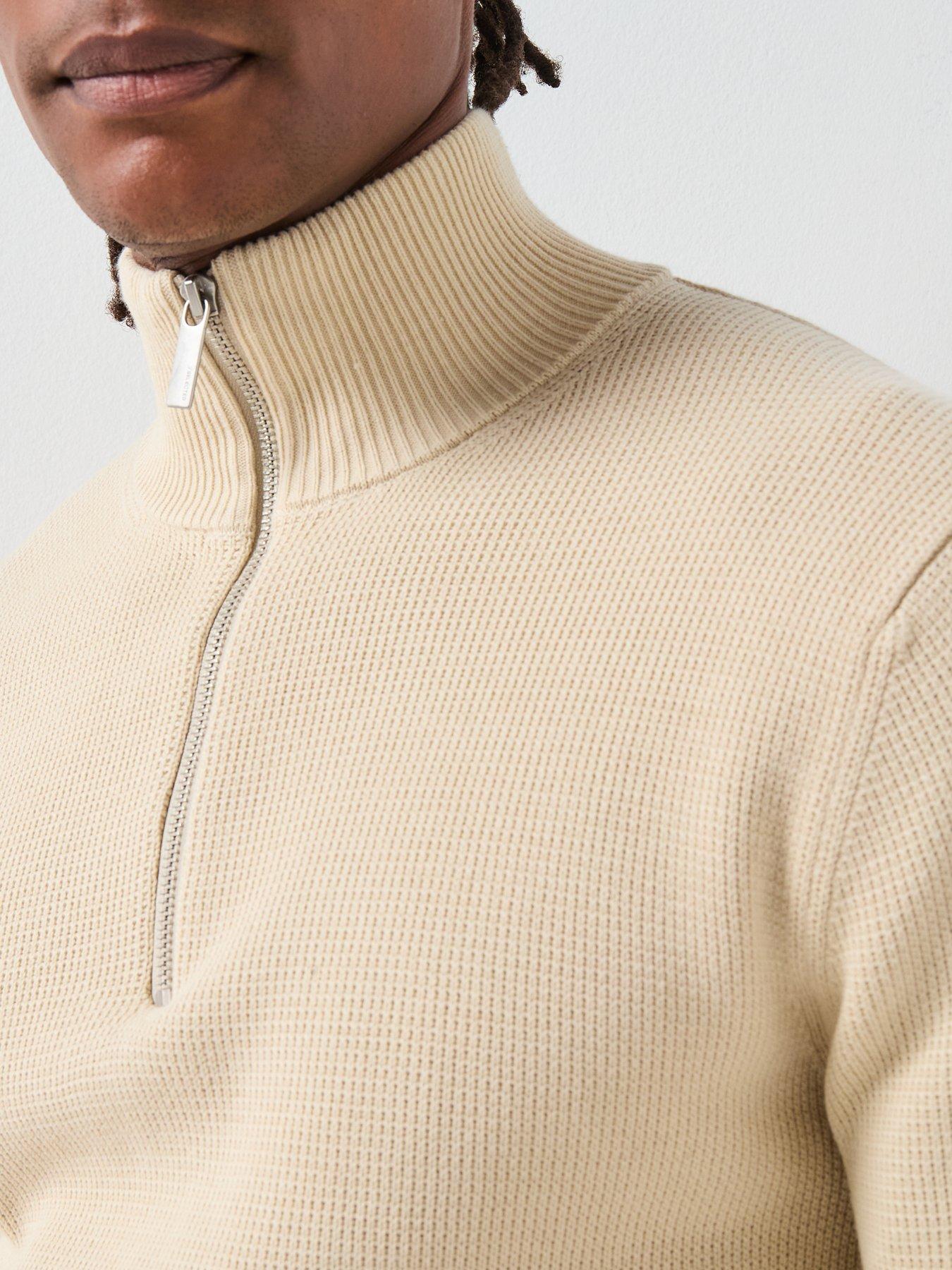 image of selected-homme-dane-half-zip-knitted-jumper-beige