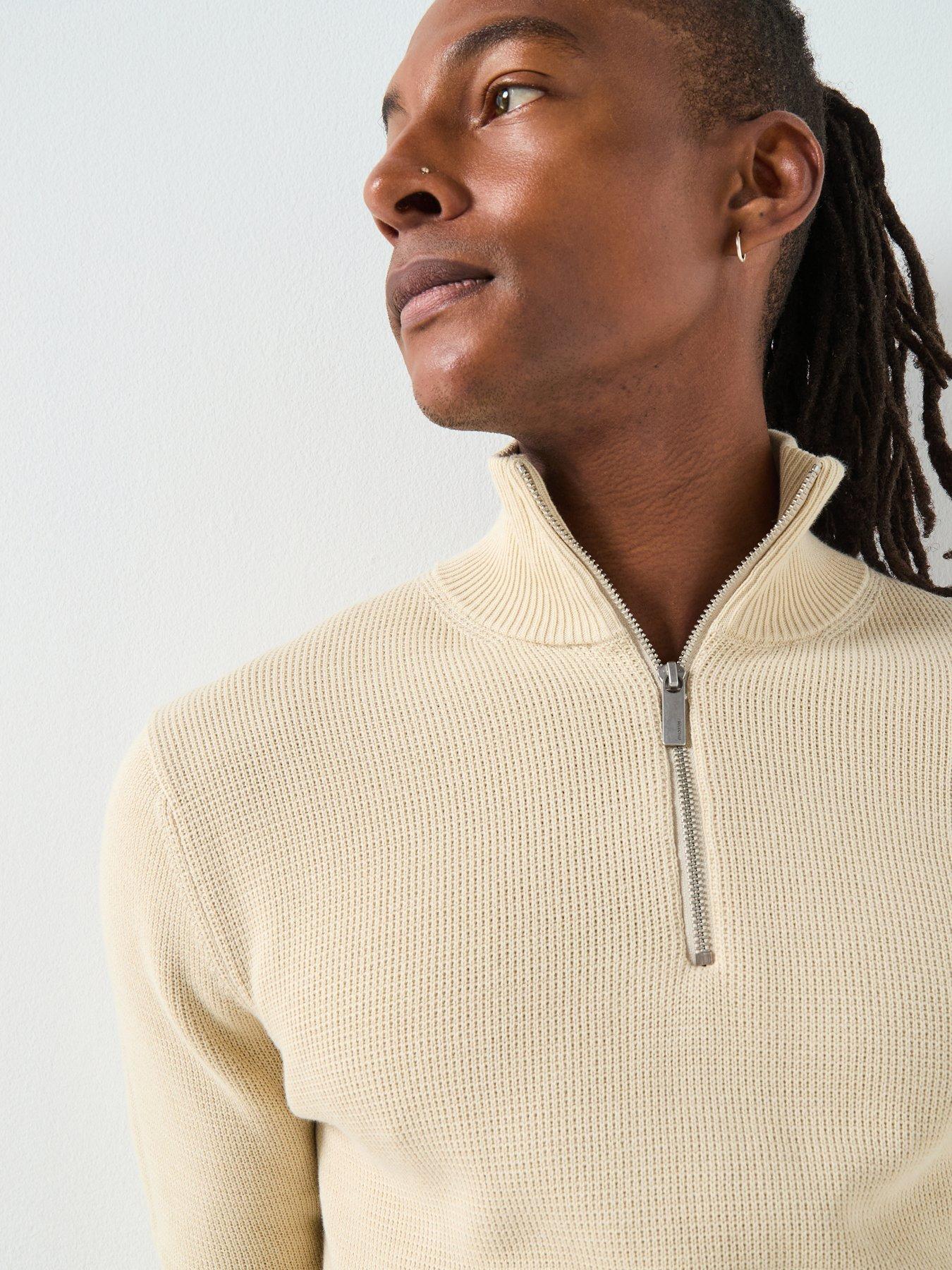  image of selected-homme-dane-half-zip-knitted-jumper-beige