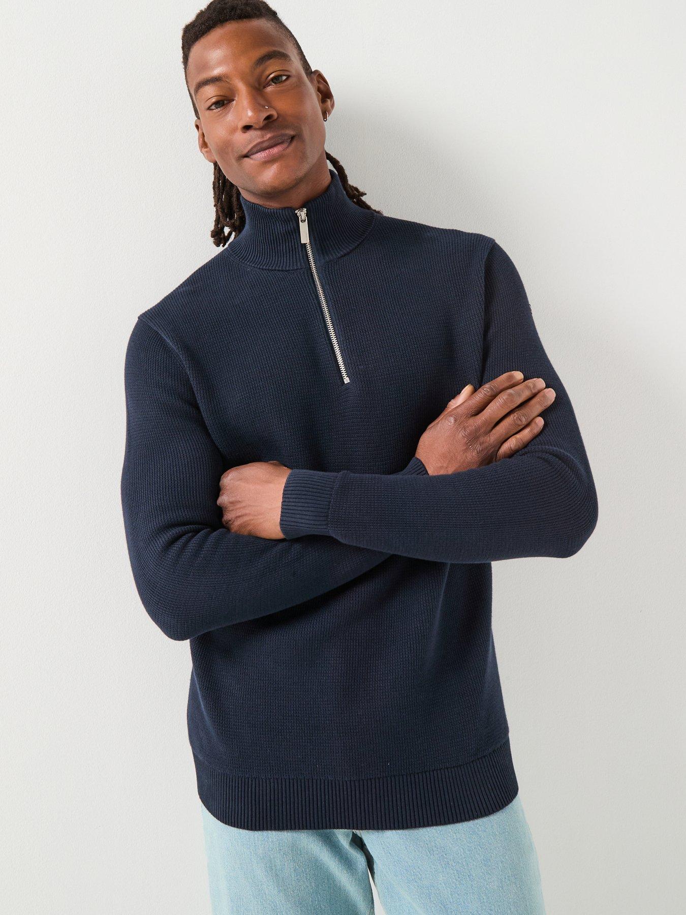 front image of selected-homme-dane-half-zip-knitted-jumper-navy