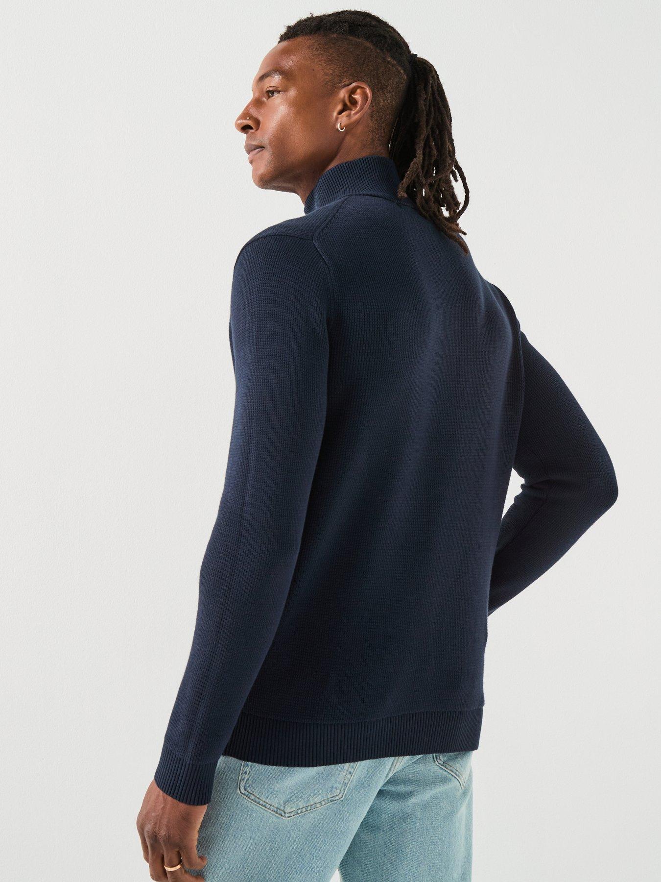 stillFront image of selected-dane-half-zip-knitted-jumper-navy