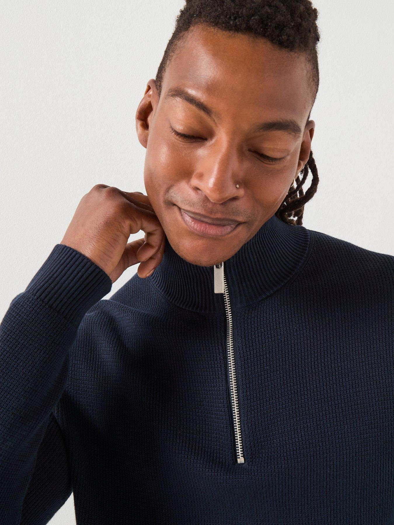  image of selected-homme-dane-half-zip-knitted-jumper-navy