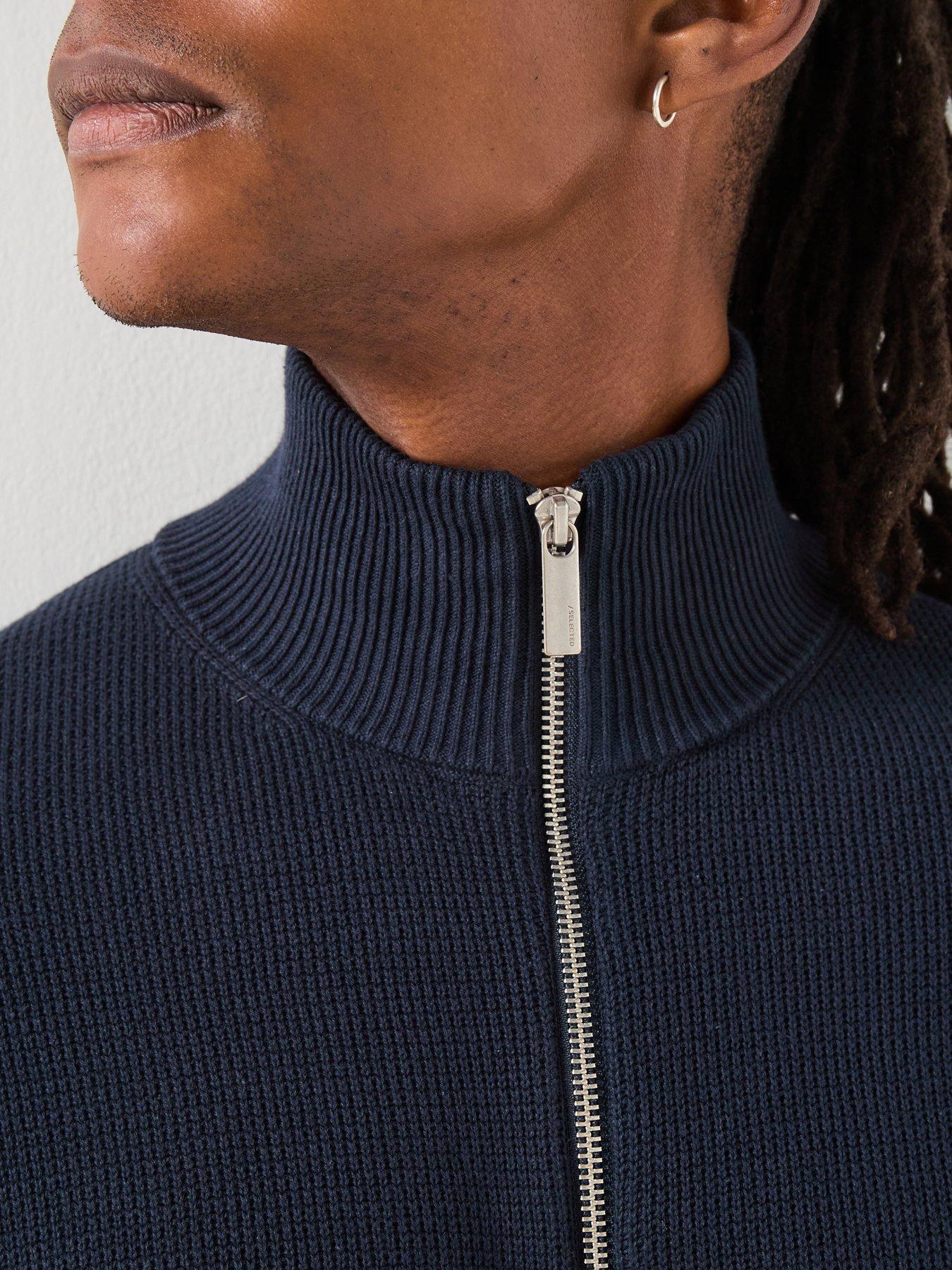  image of selected-homme-dane-half-zip-knitted-jumper-navy