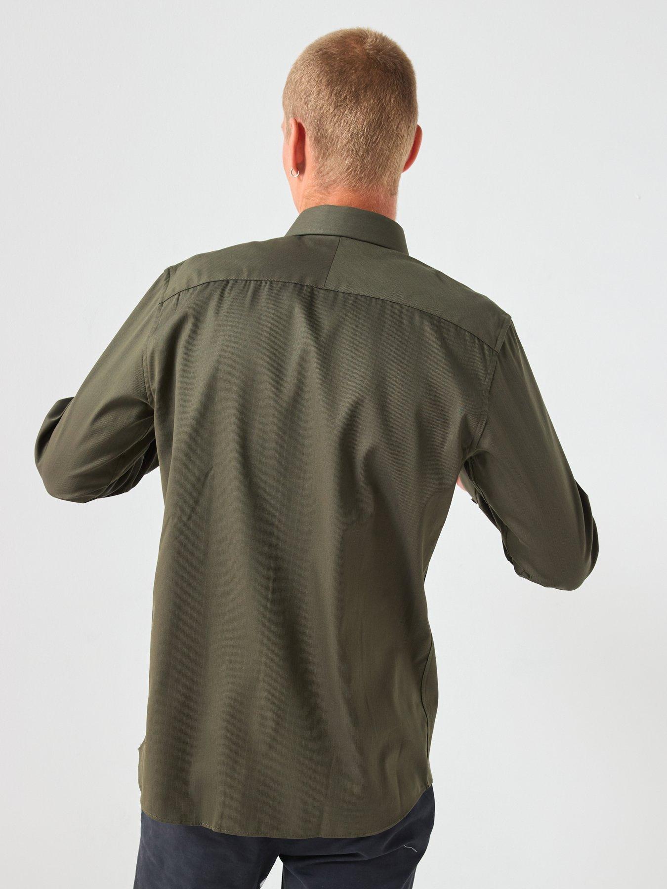 stillFront image of selected-long-sleeve-slim-performance-shirt-dark-green