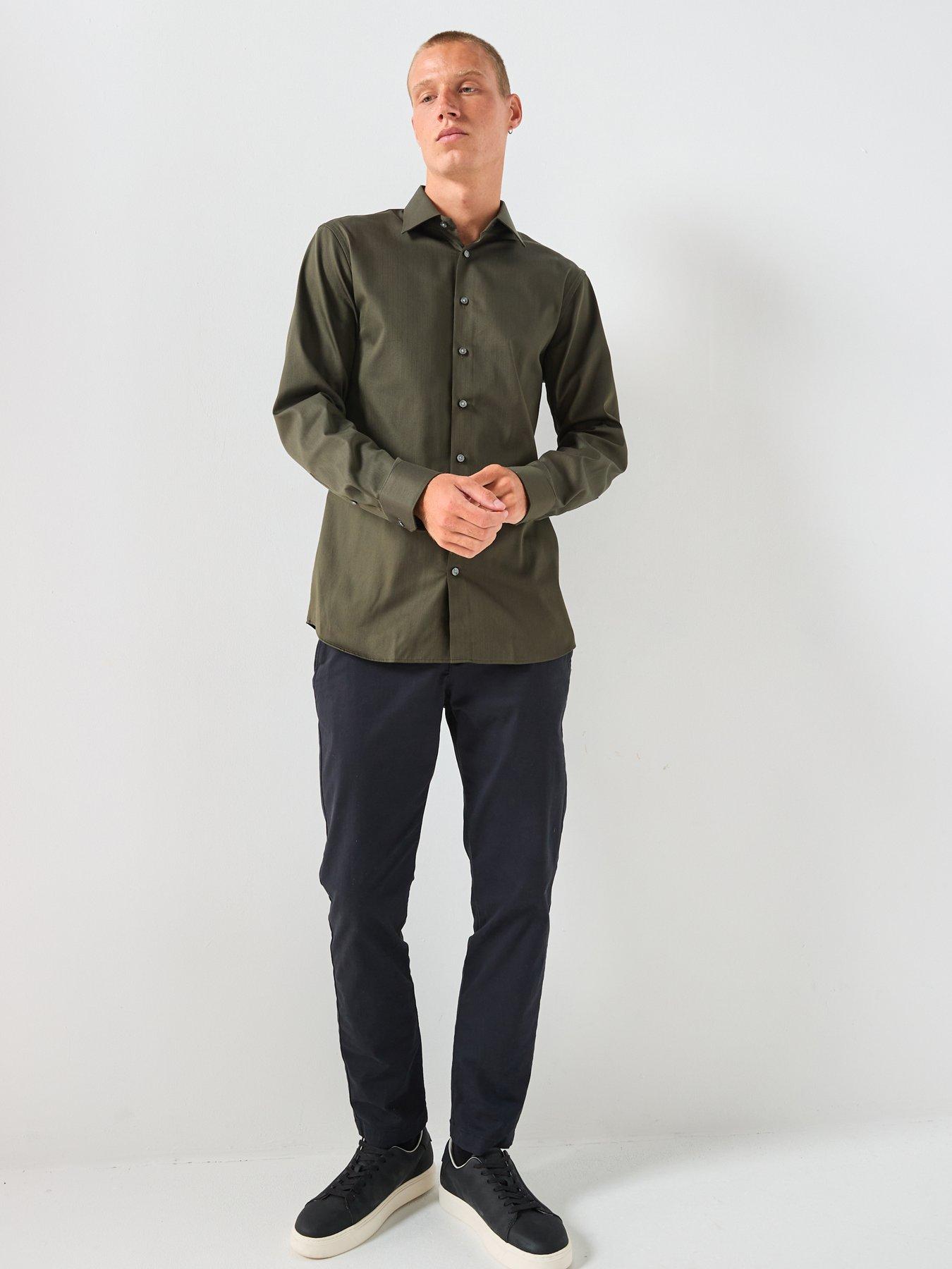  image of selected-long-sleeve-slim-performance-shirt-dark-green