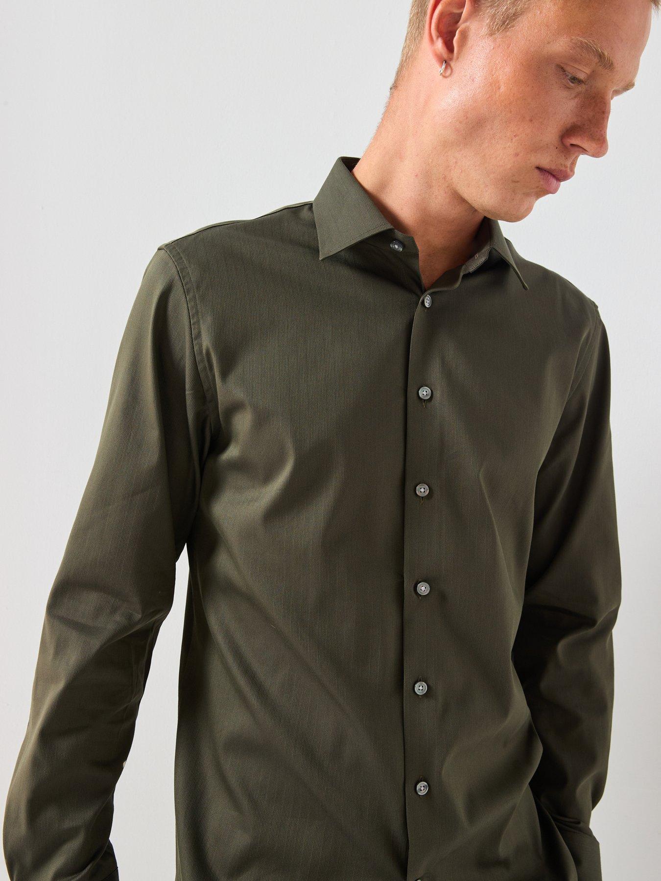  image of selected-long-sleeve-slim-performance-shirt-dark-green