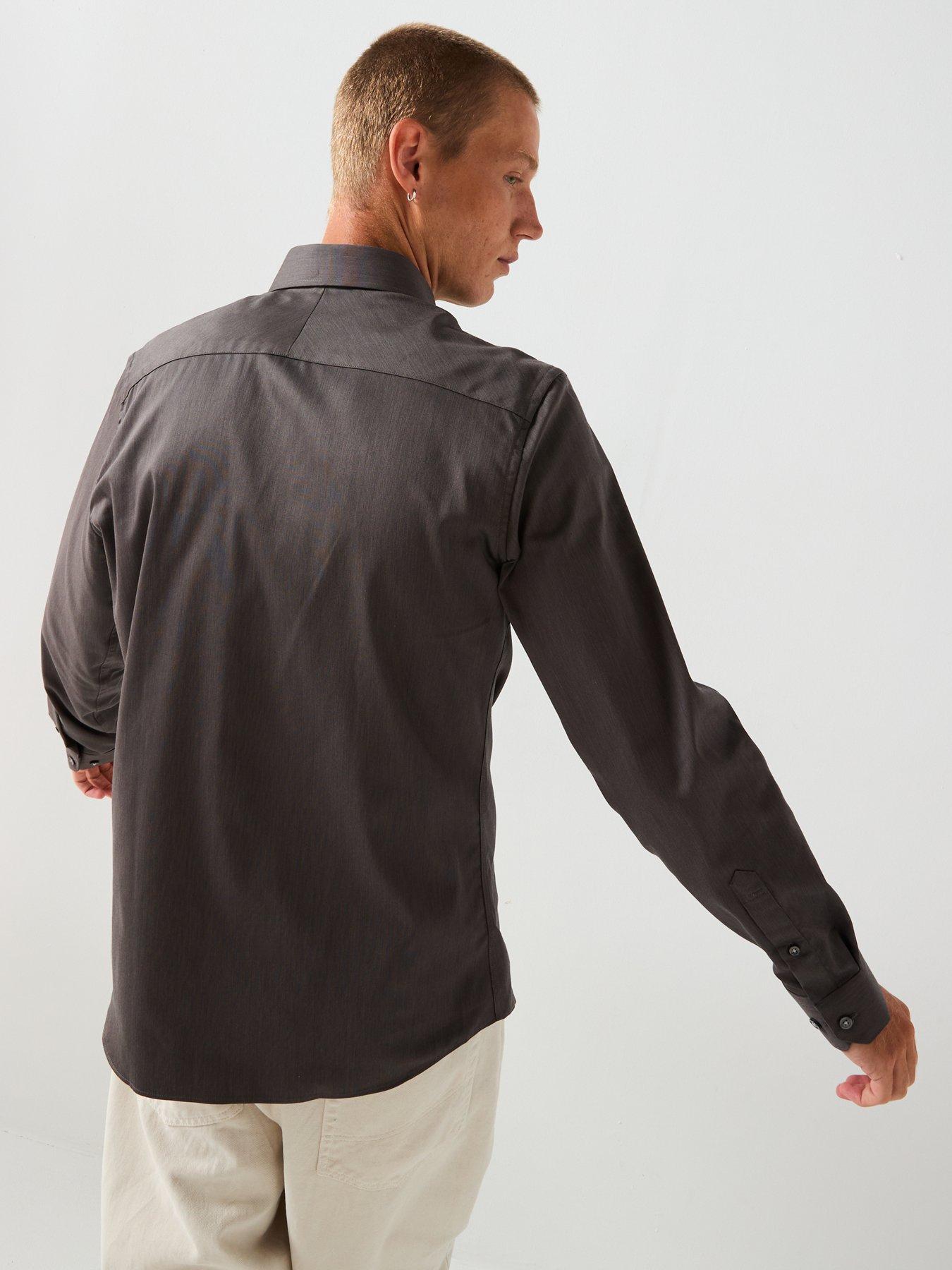  image of selected-long-sleeve-slim-performance-shirt-brown