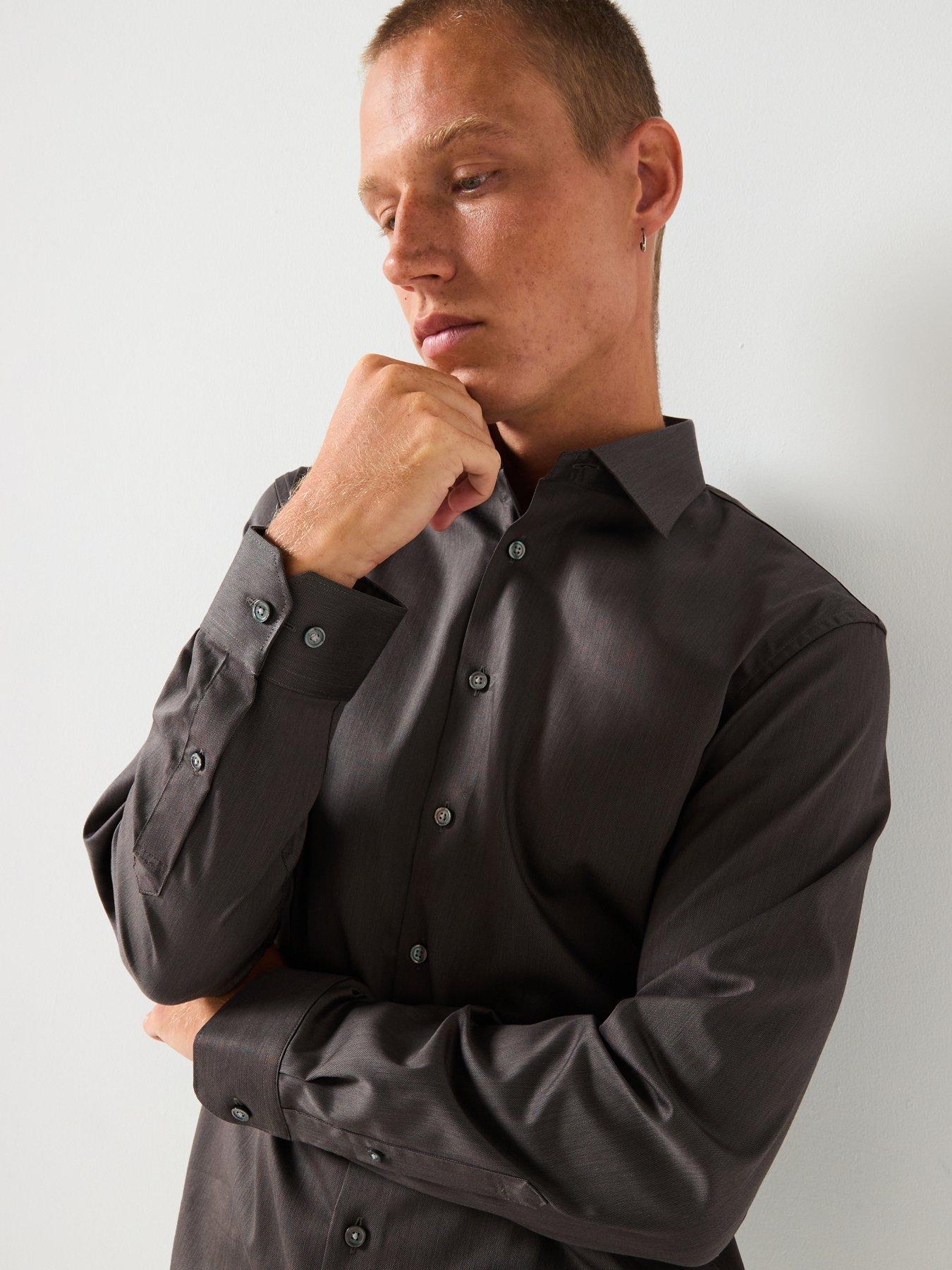  image of selected-long-sleeve-slim-performance-shirt-brown