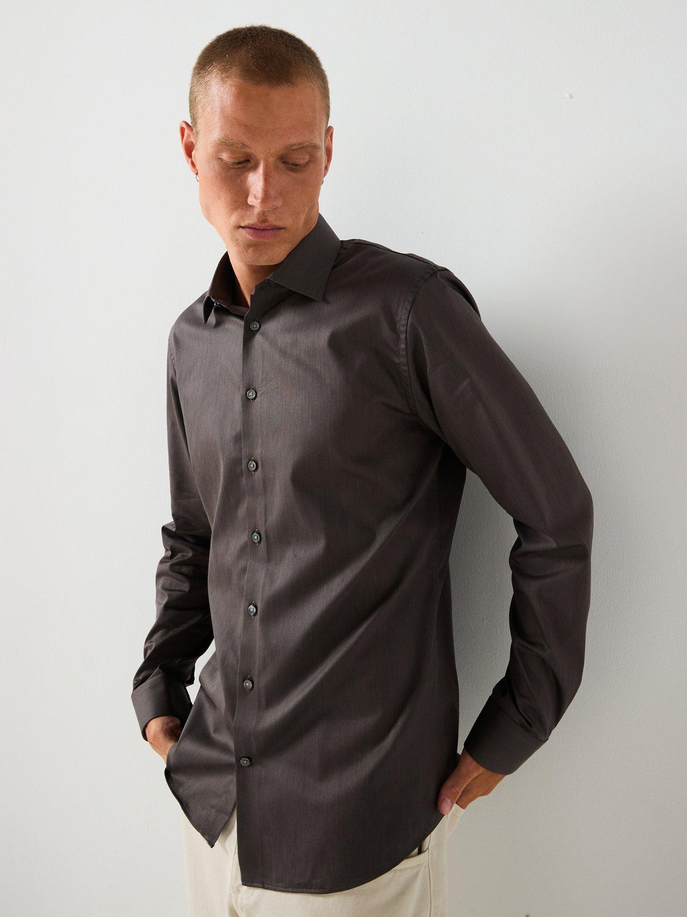  image of selected-long-sleeve-slim-performance-shirt-brown