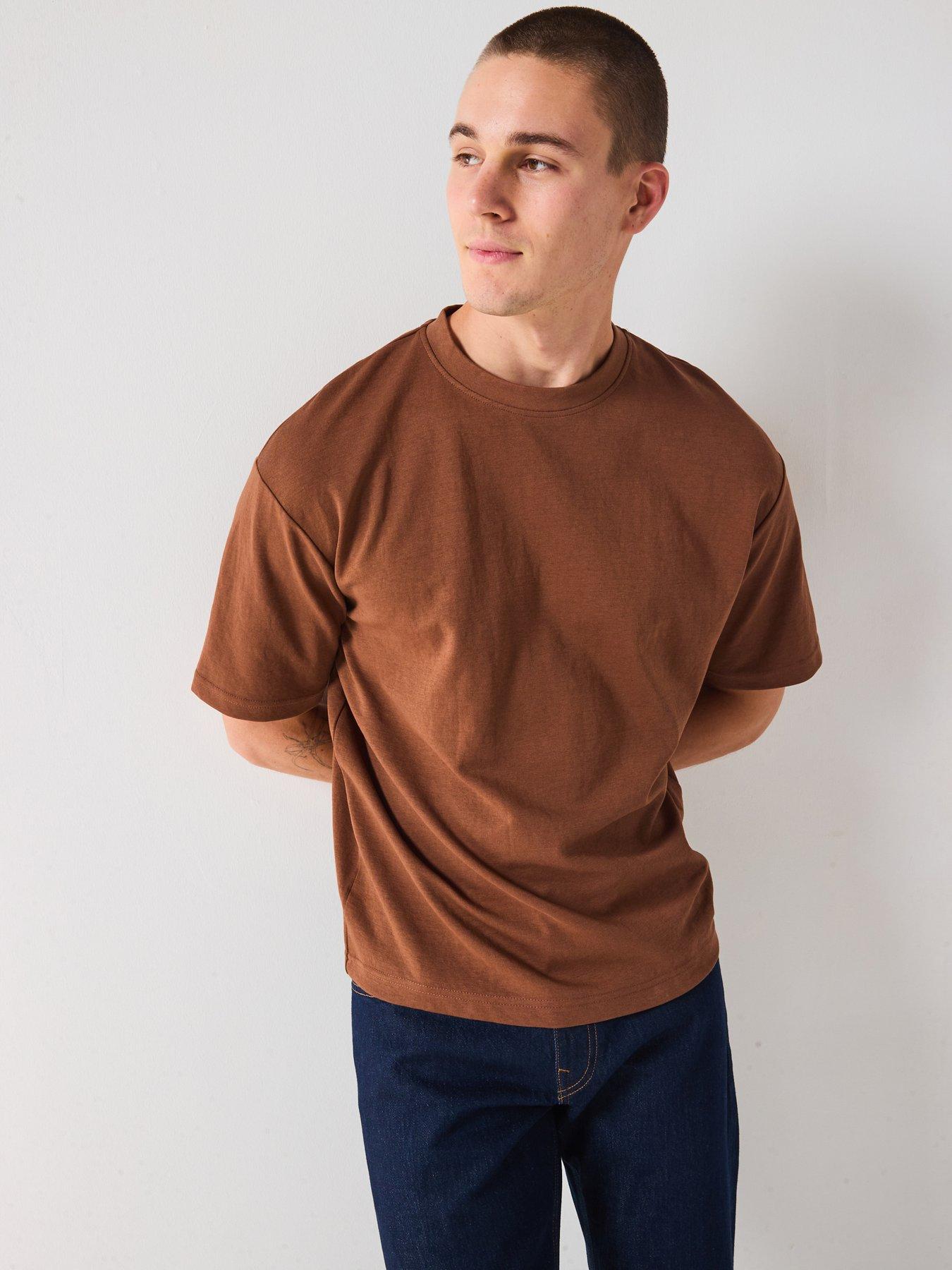 Image 1 of 6 of Selected Homme Loose Fit Oscar Short Sleeve T-Shirt - Brown