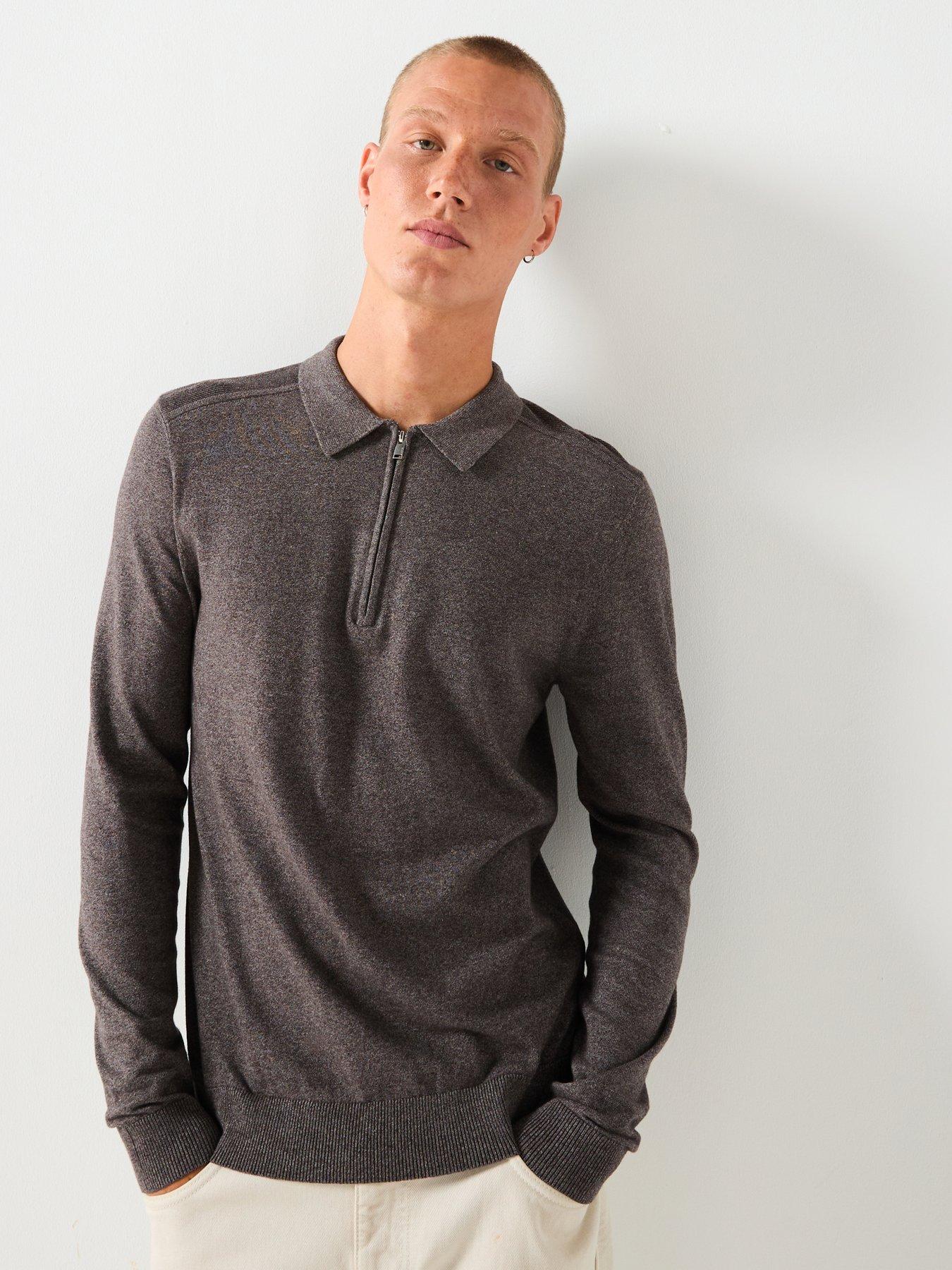 undefined Berg Long Sleeve Half Zip Knitted Polo Shirt