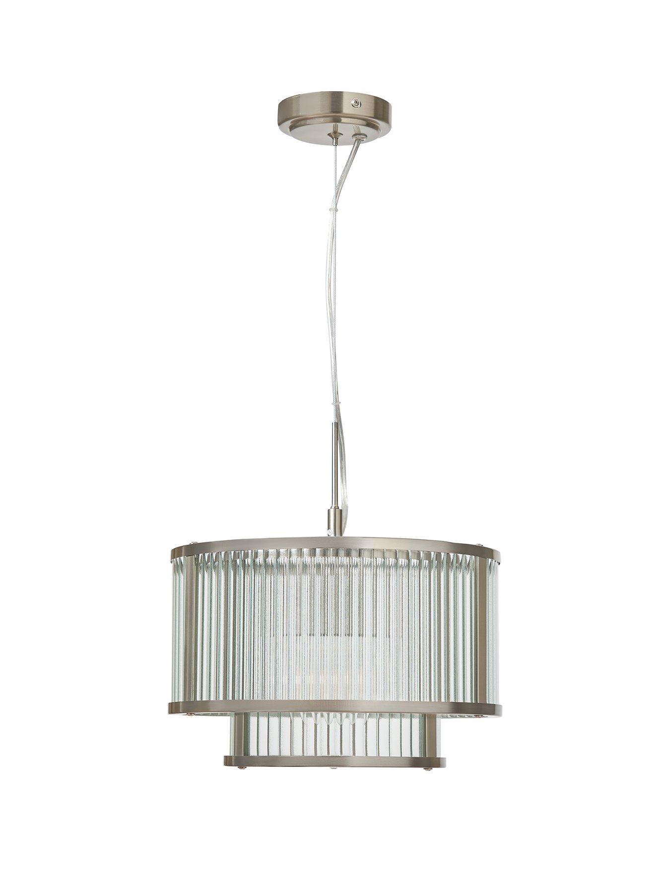  image of very-home-1-light-glass-2-tiered-pendant-with-metal-trim