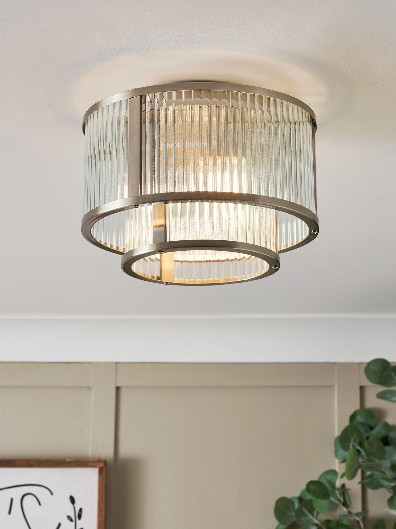 Image 1 of 6 of Very Home 3 Light Glass 2 Tiered Easy Fit with Metal Trim