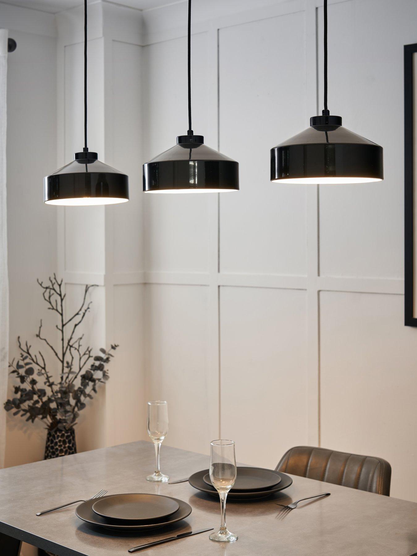 The Very Collection Gloss Black Metal Industrial 3 Light Diner Pendant