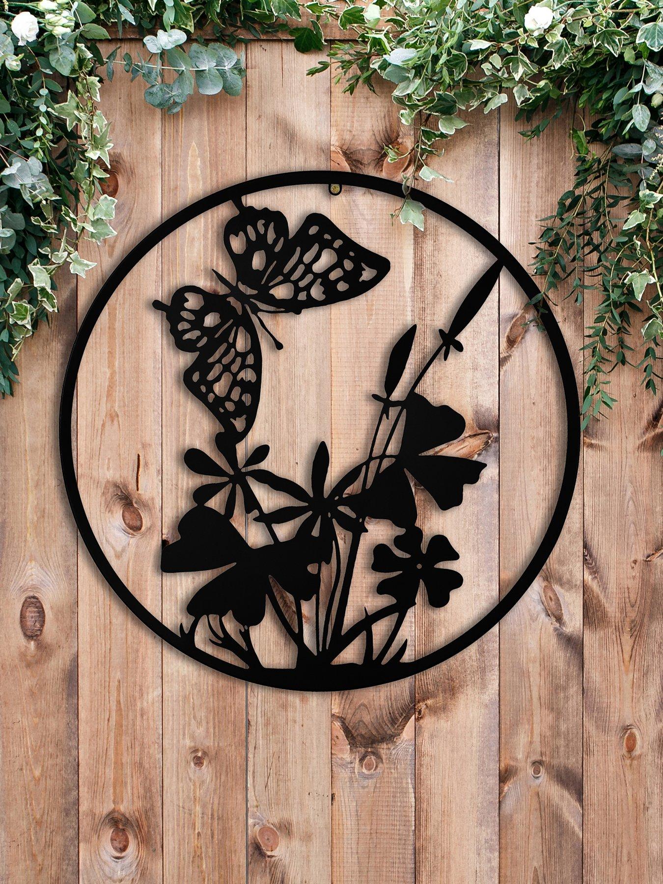 Country Living Metal Wall Art 60cm - Butterfly  &  Flowers