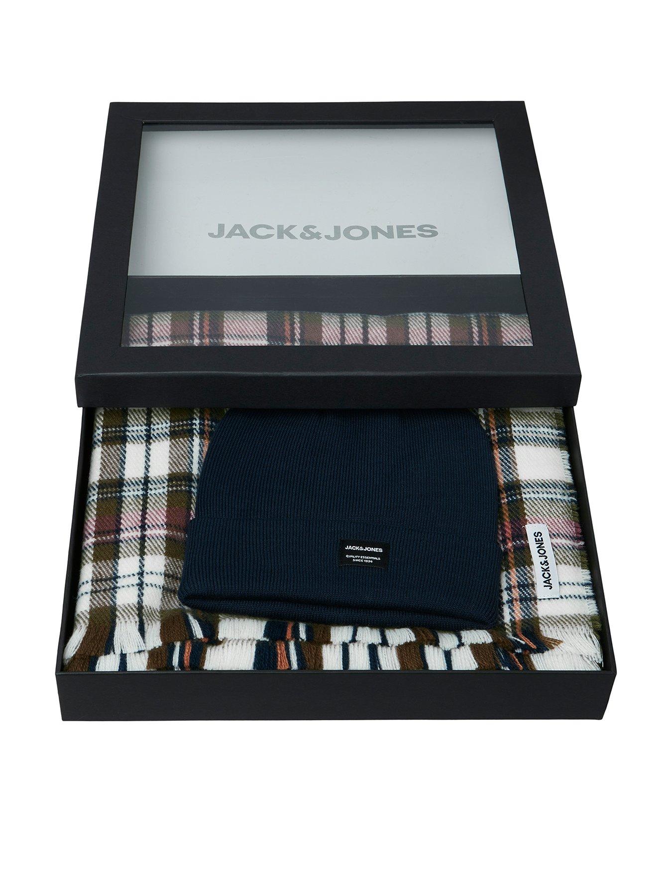 Jack & Jones Frost Beanie Hat And Check Scarf Gift Set - Navy