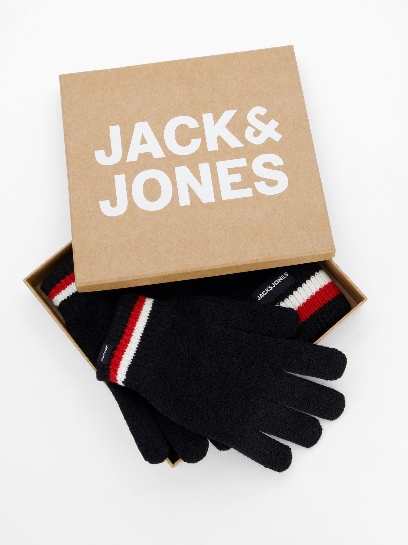  image of jack-jones-beanie-hat-and-gloves-gift-set-black