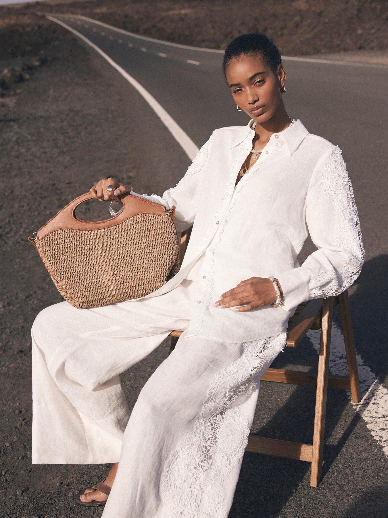  image of mint-velvet-ivory-linen-lace-trim-shirt