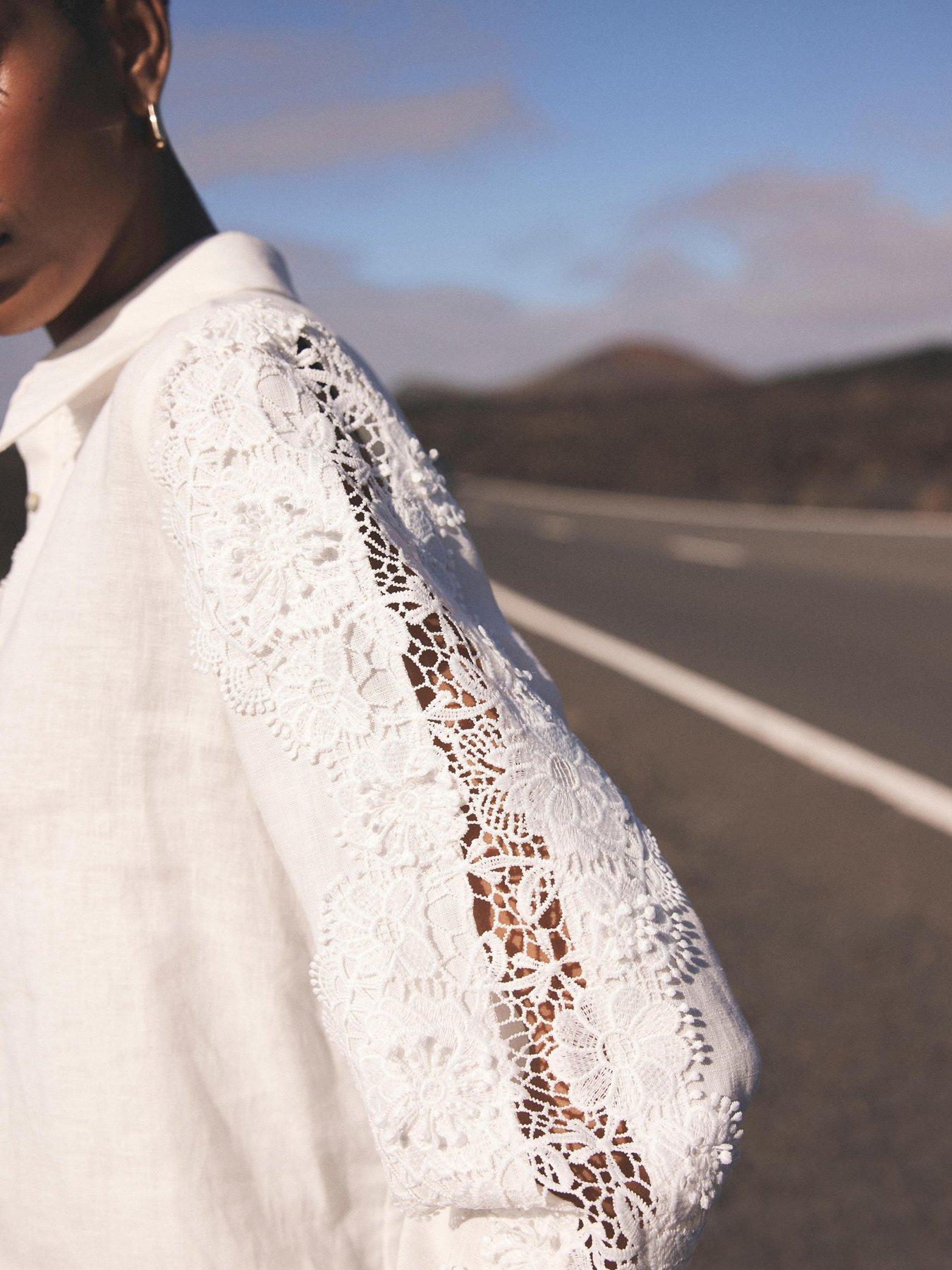  image of mint-velvet-ivory-linen-lace-trim-shirt