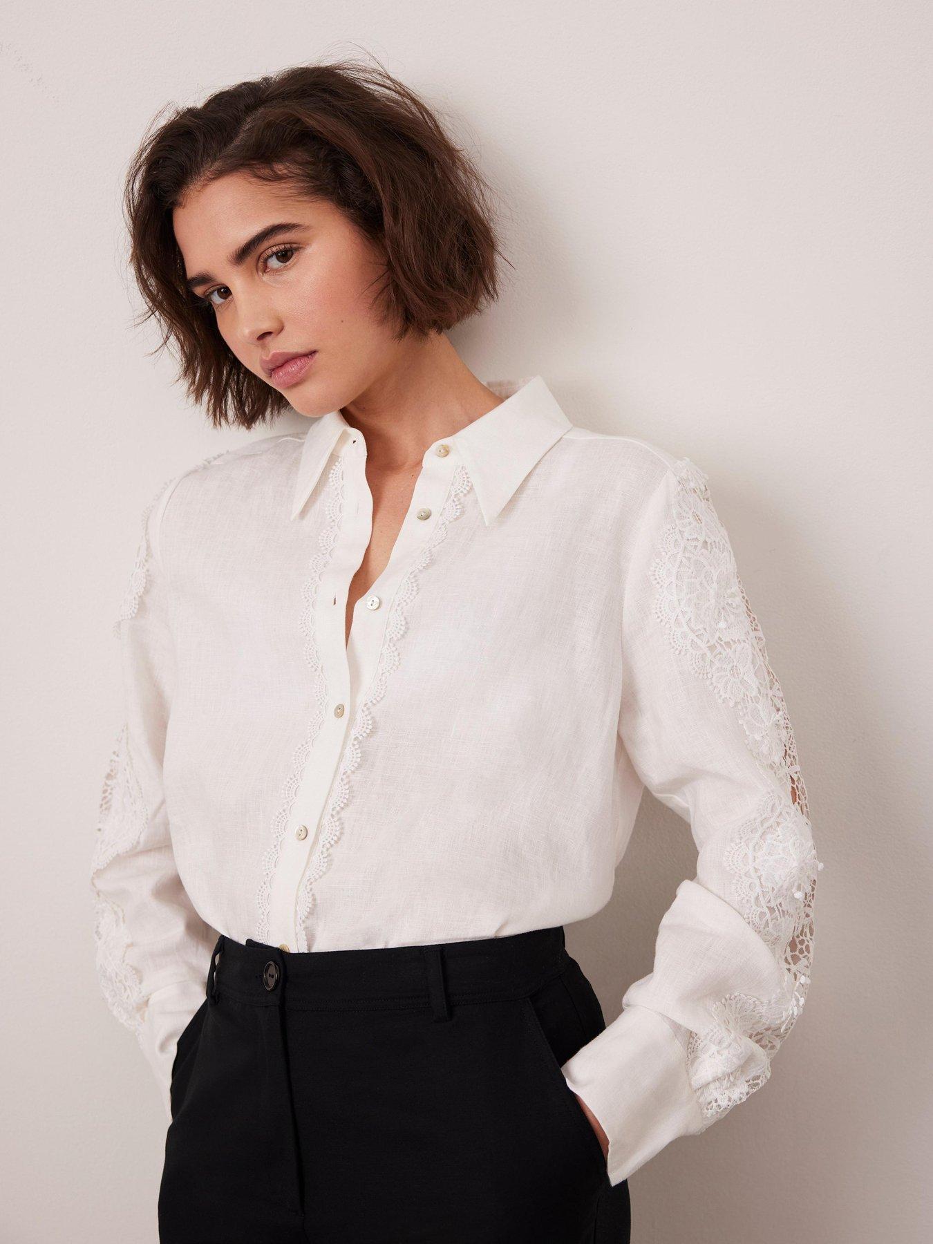  image of mint-velvet-ivory-linen-lace-trim-shirt
