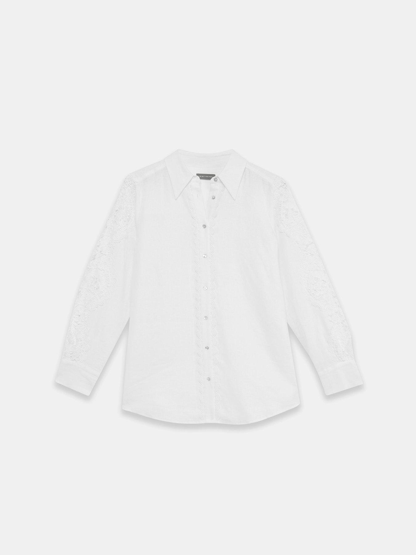  image of mint-velvet-ivory-linen-lace-trim-shirt
