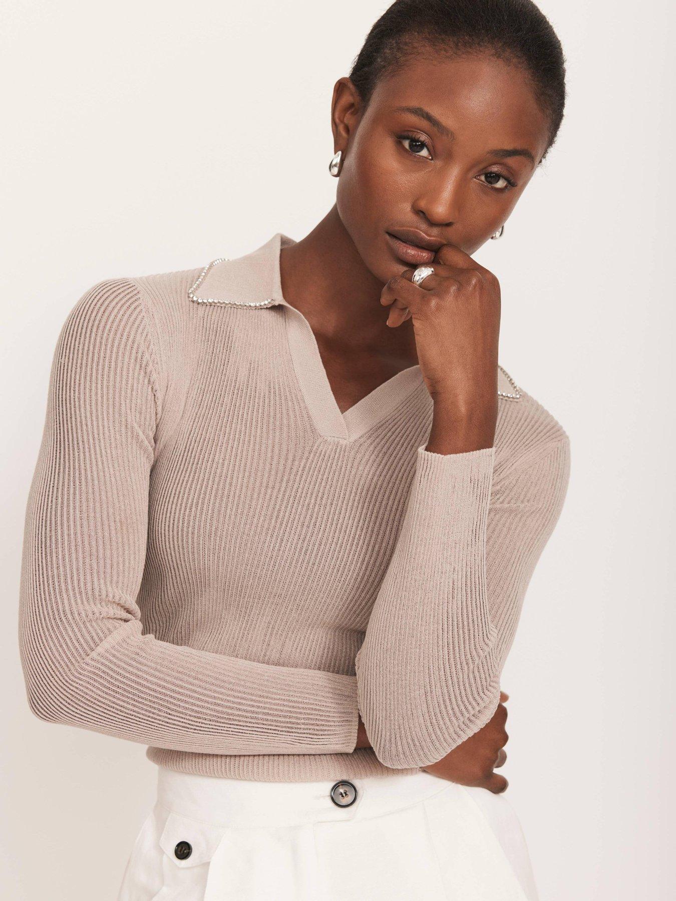  image of mint-velvet-neutral-embellished-knit-shirt
