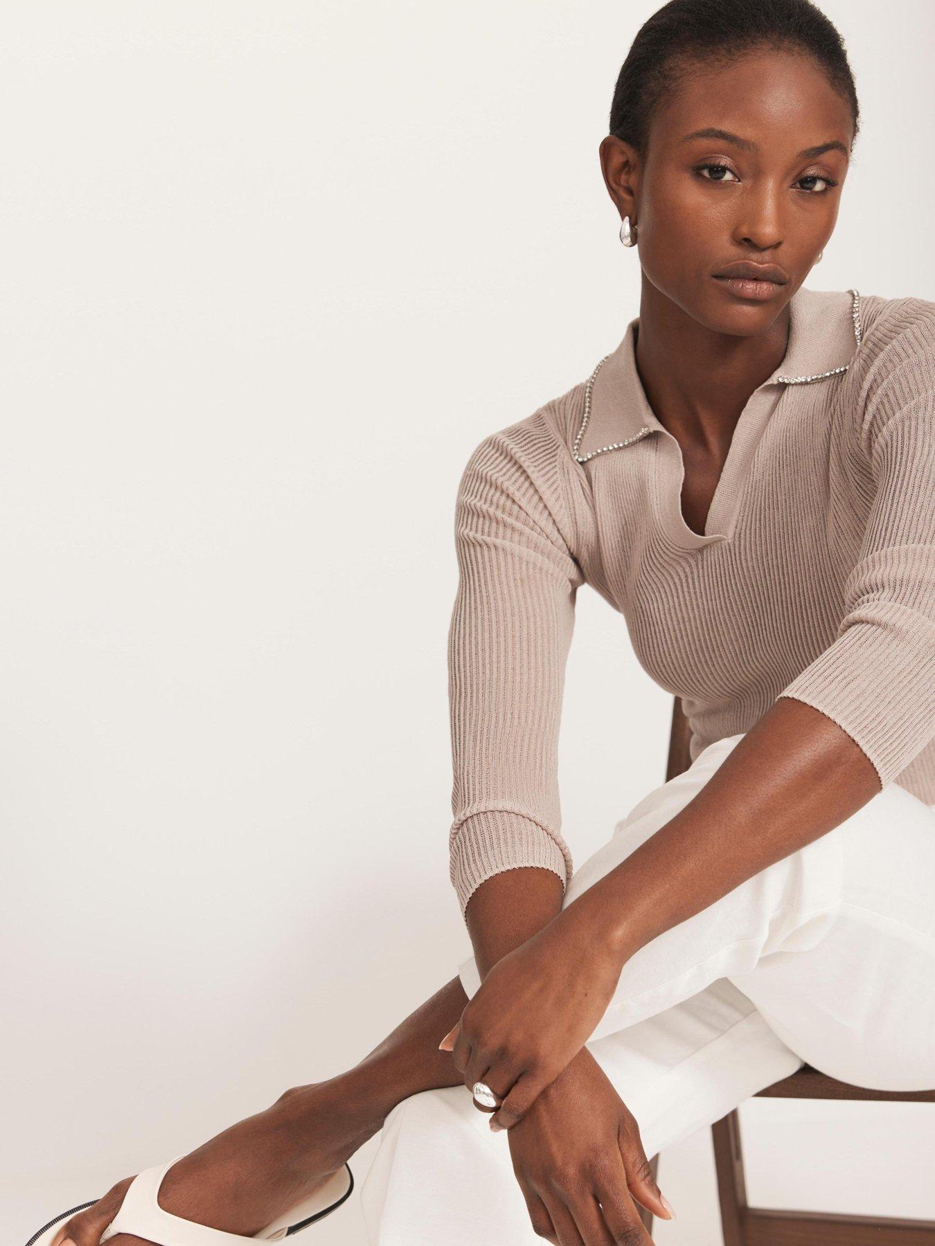  image of mint-velvet-neutral-embellished-knit-shirt