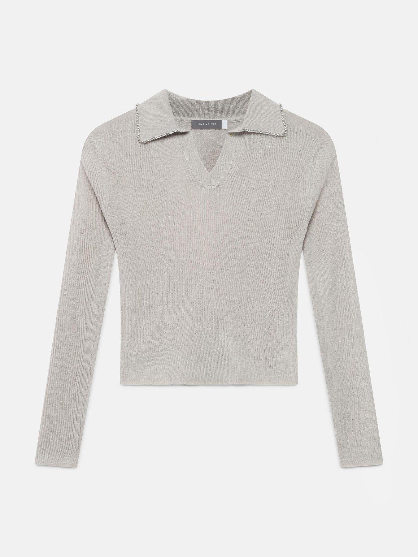  image of mint-velvet-neutral-embellished-knit-shirt