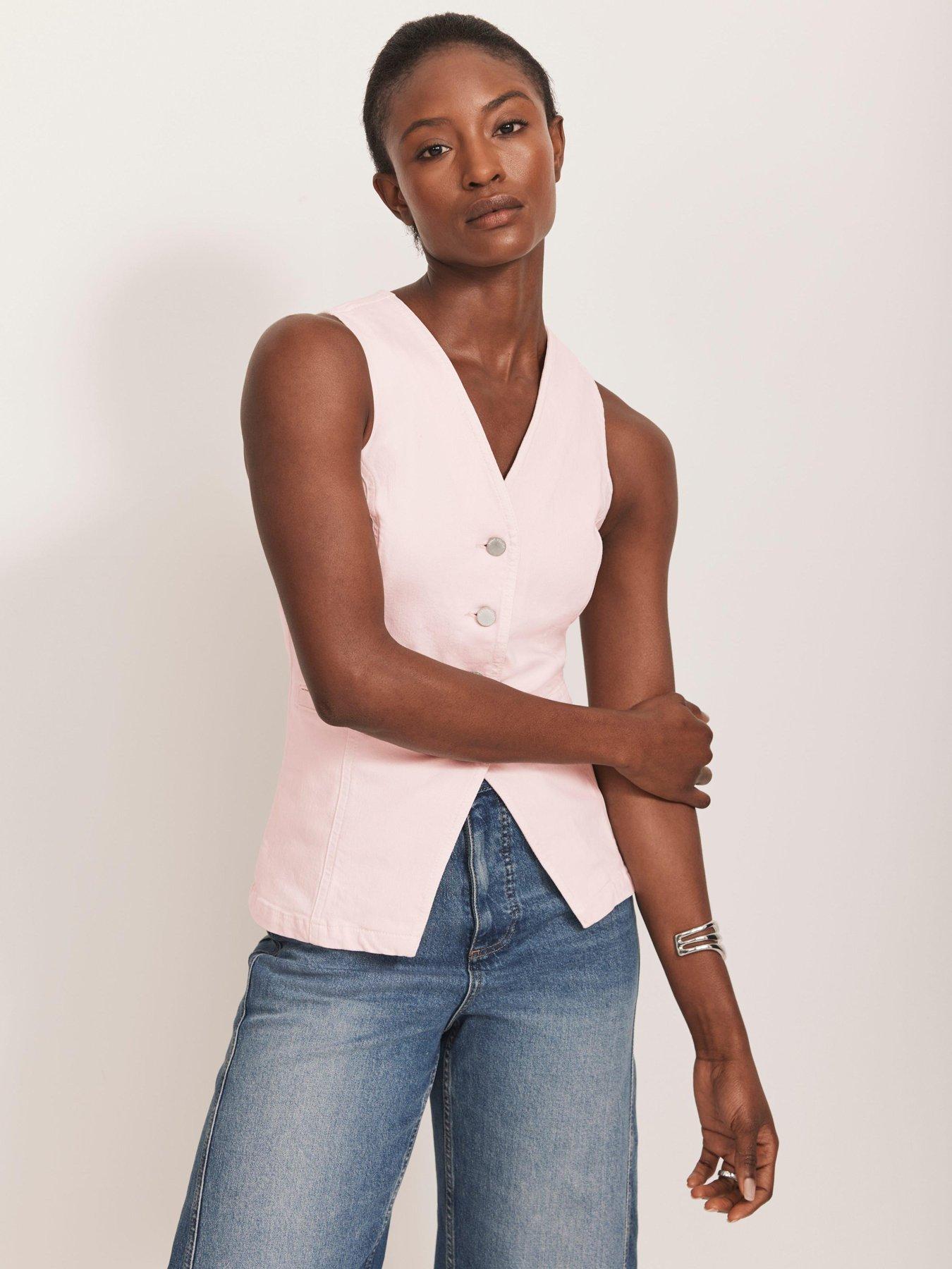 undefined Pink Denim V Neck Waistcoat