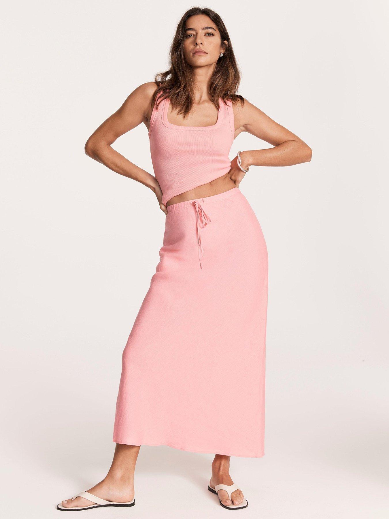  image of mint-velvet-pink-linen-slip-maxi-skirt