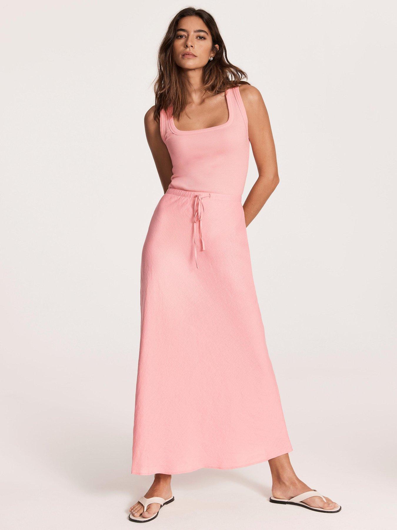  image of mint-velvet-pink-linen-slip-maxi-skirt
