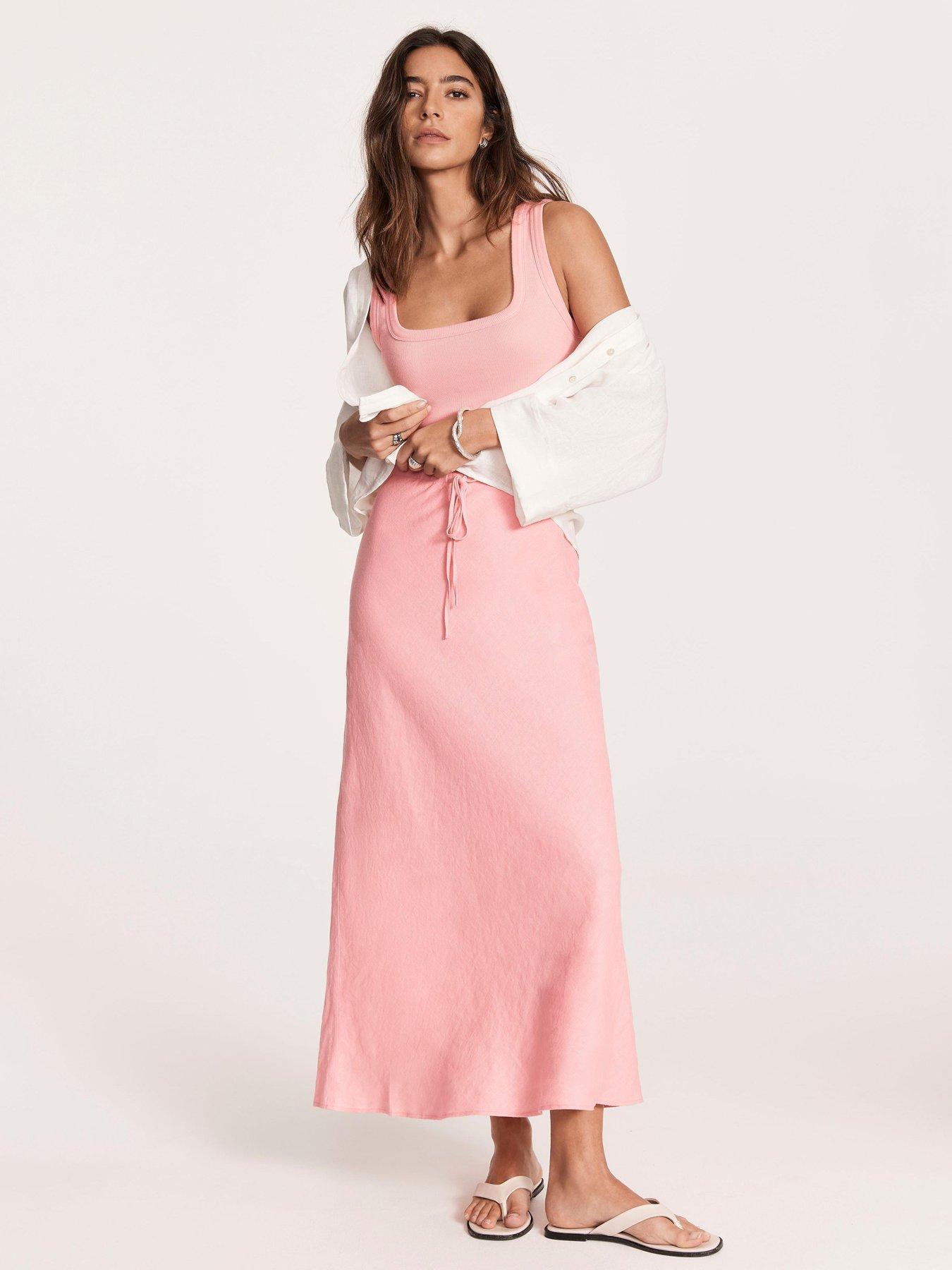  image of mint-velvet-pink-linen-slip-maxi-skirt