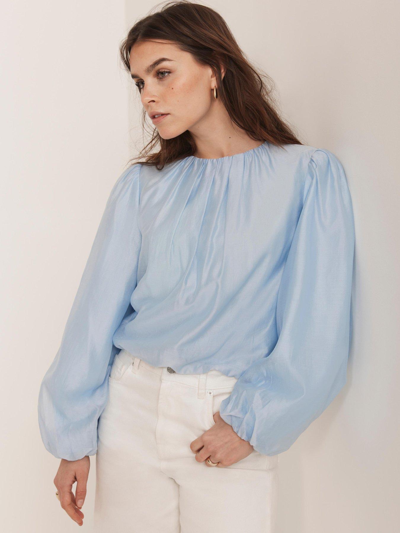 stillFront image of mint-velvet-sheer-puff-sleeve-top-blue