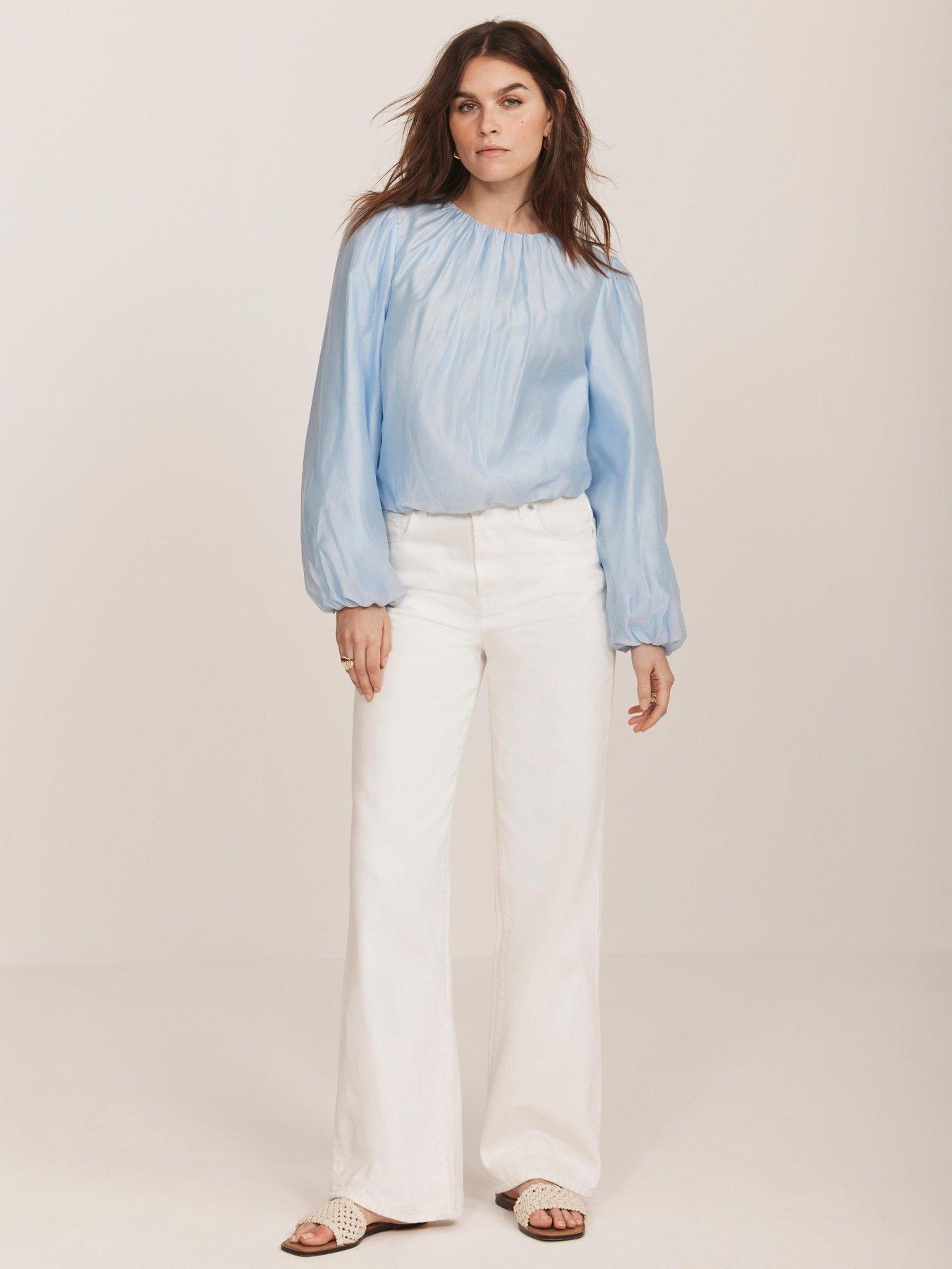  image of mint-velvet-sheer-puff-sleeve-top-blue