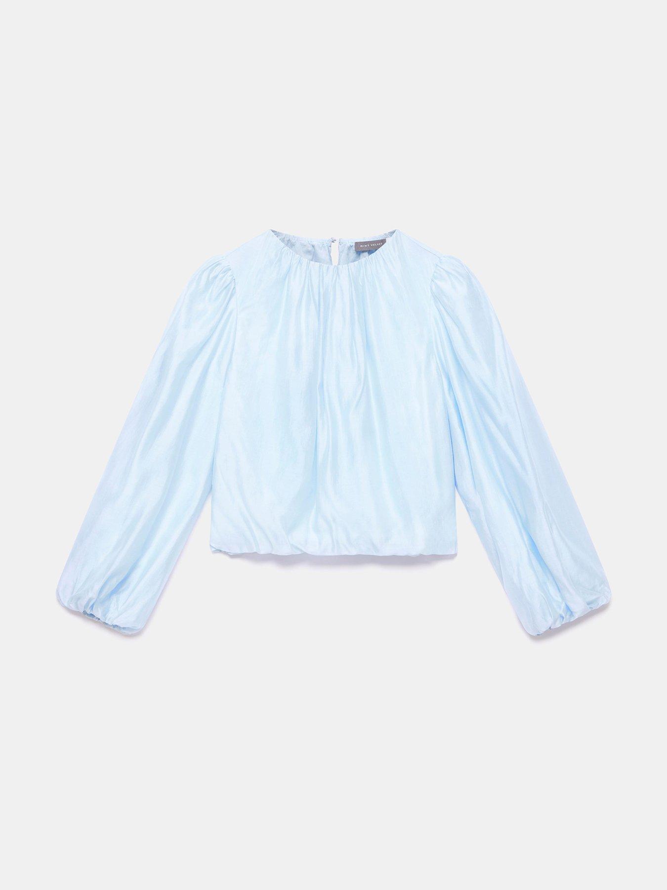  image of mint-velvet-sheer-puff-sleeve-top-blue