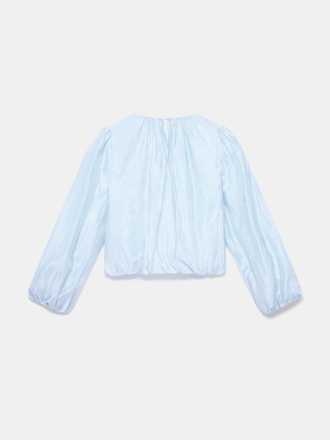  image of mint-velvet-sheer-puff-sleeve-top-blue