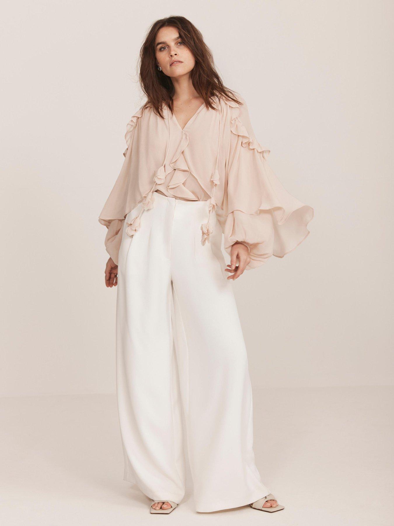 undefined Neutral Cape Ruffle Blouse - Beige