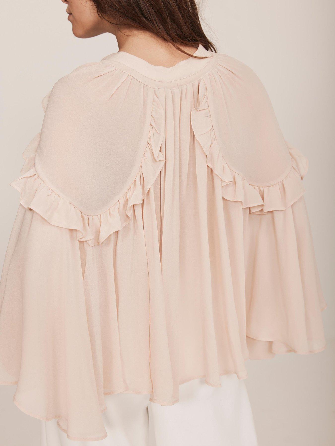  image of mint-velvet-neutral-cape-ruffle-blouse-beige