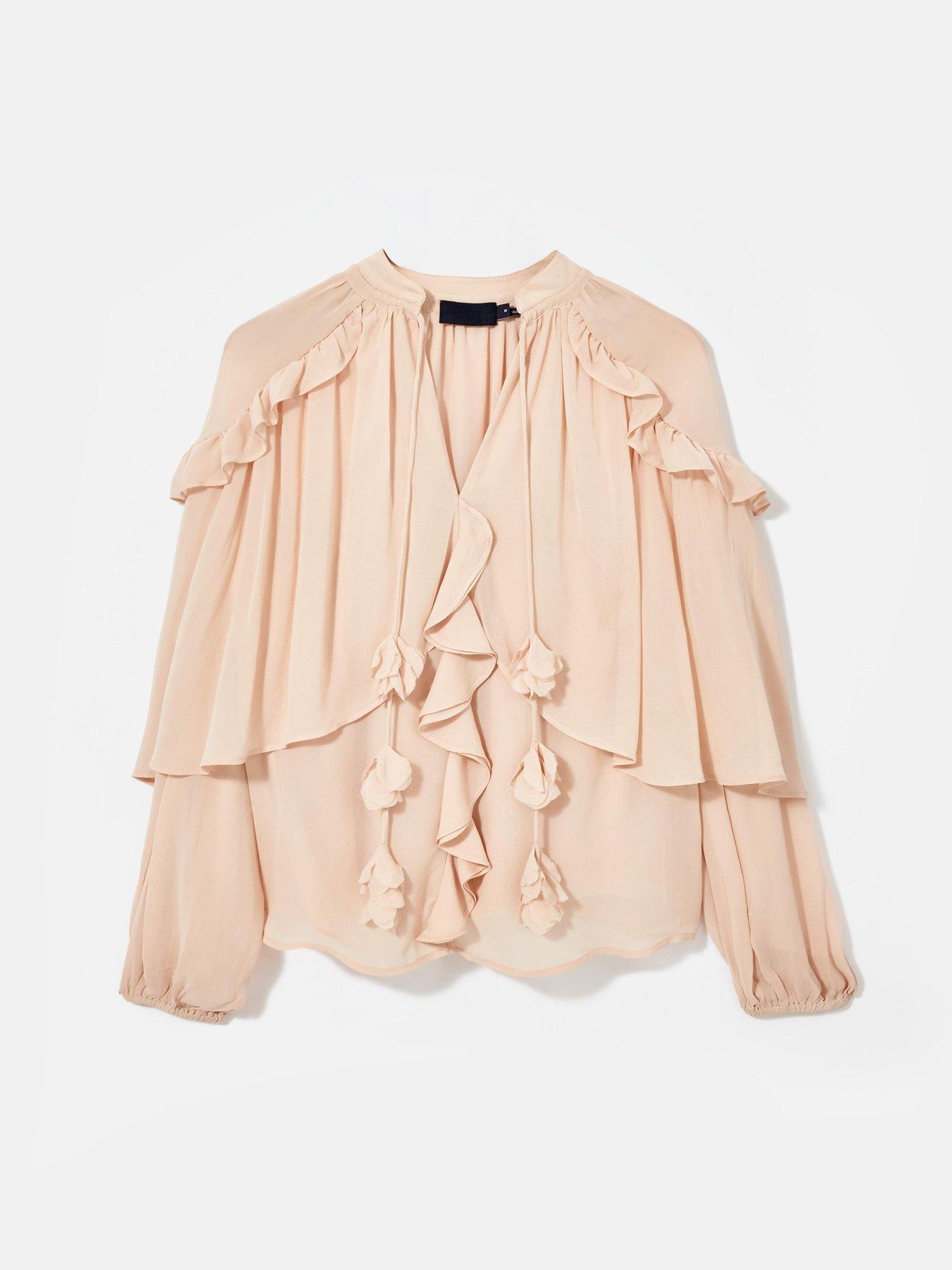  image of mint-velvet-neutral-cape-ruffle-blouse-beige