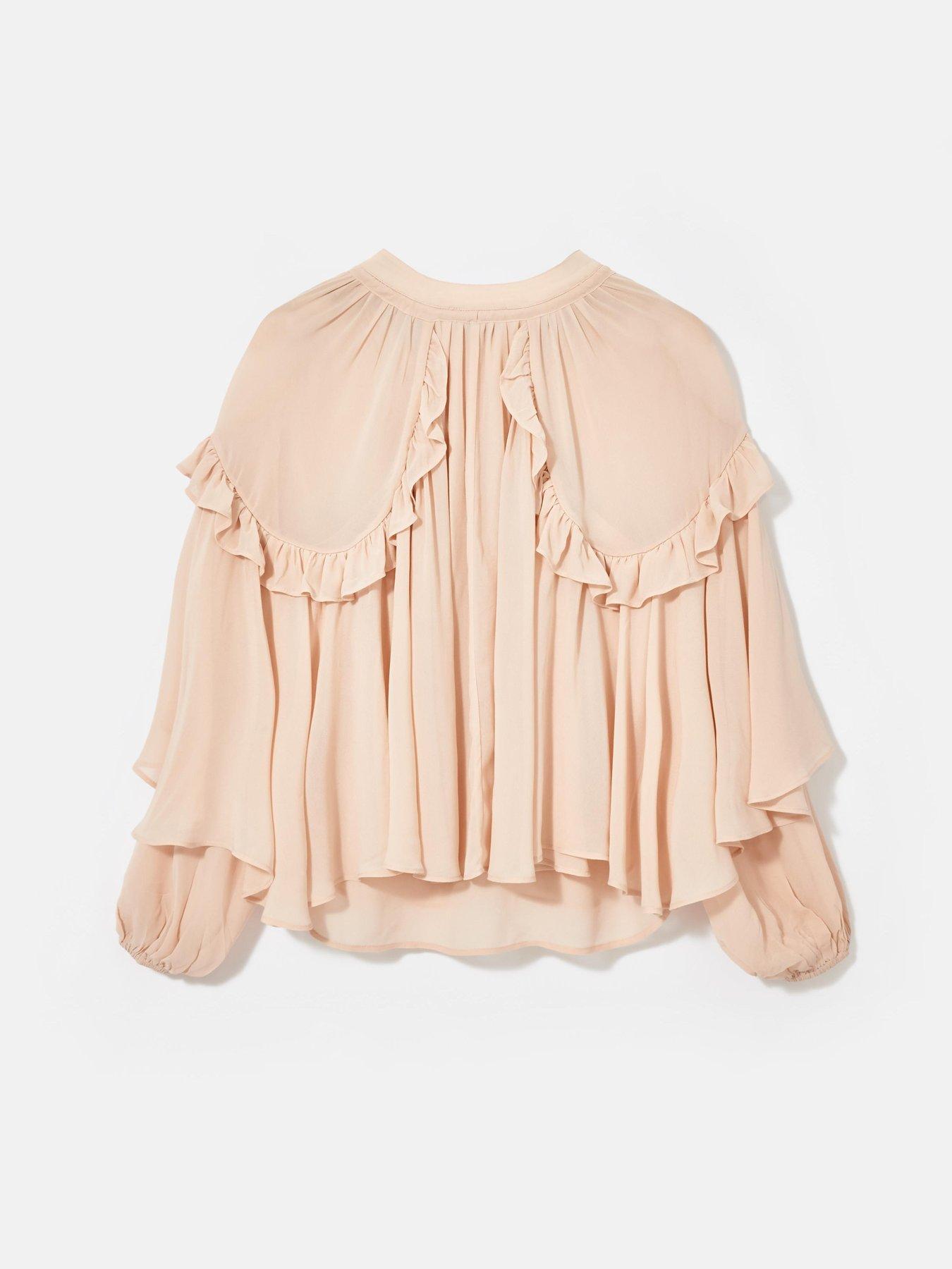  image of mint-velvet-neutral-cape-ruffle-blouse-beige
