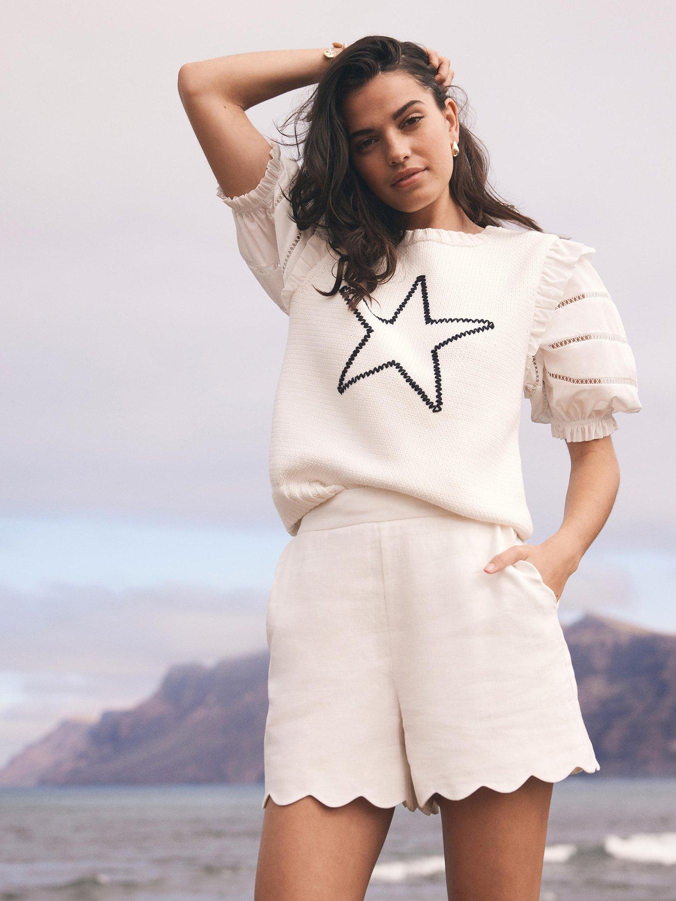  image of mint-velvet-knit-star-top-white