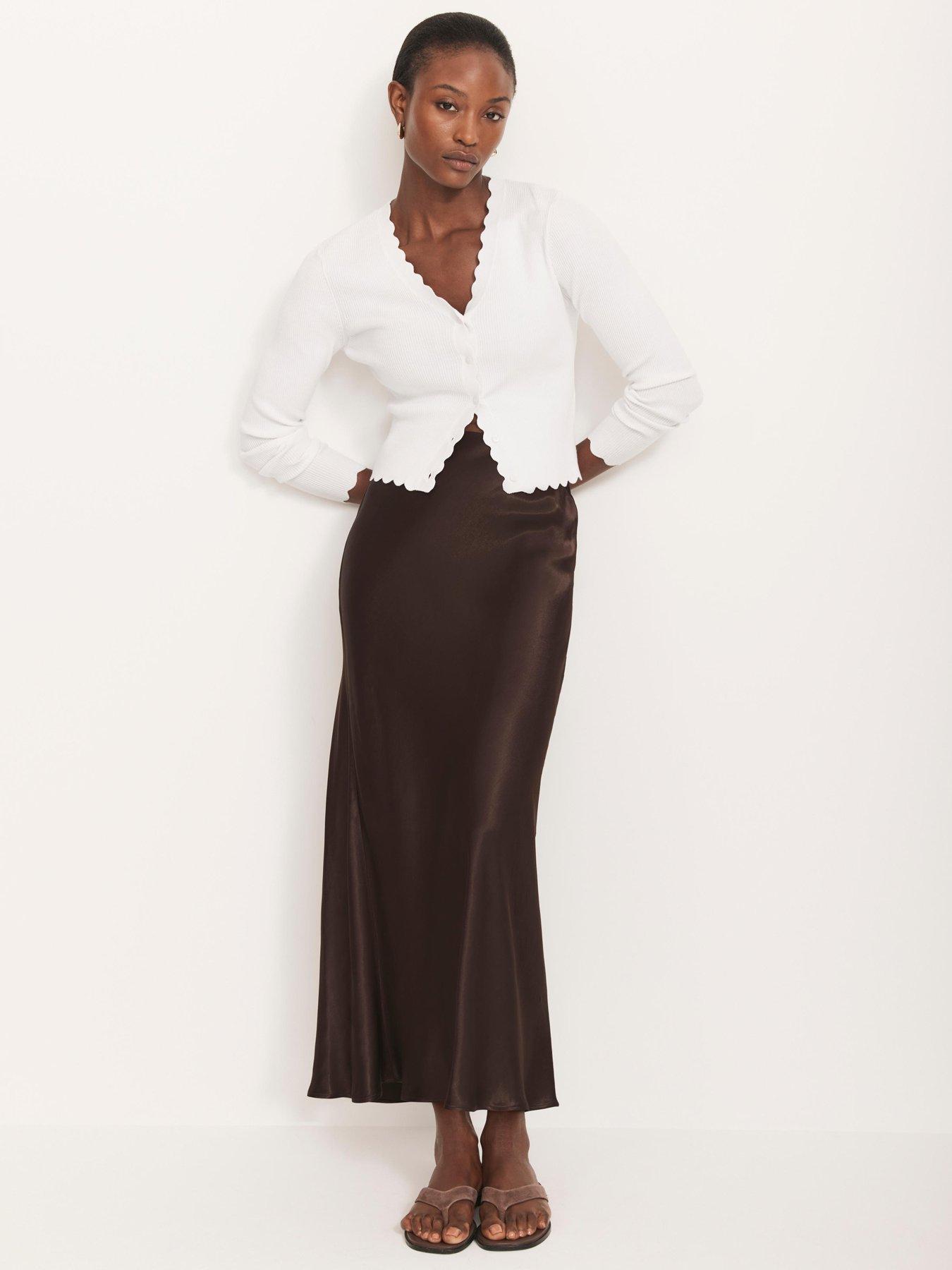 Image 2 of 6 of Mint Velvet Satin Slip Midi Skirt - Brown
