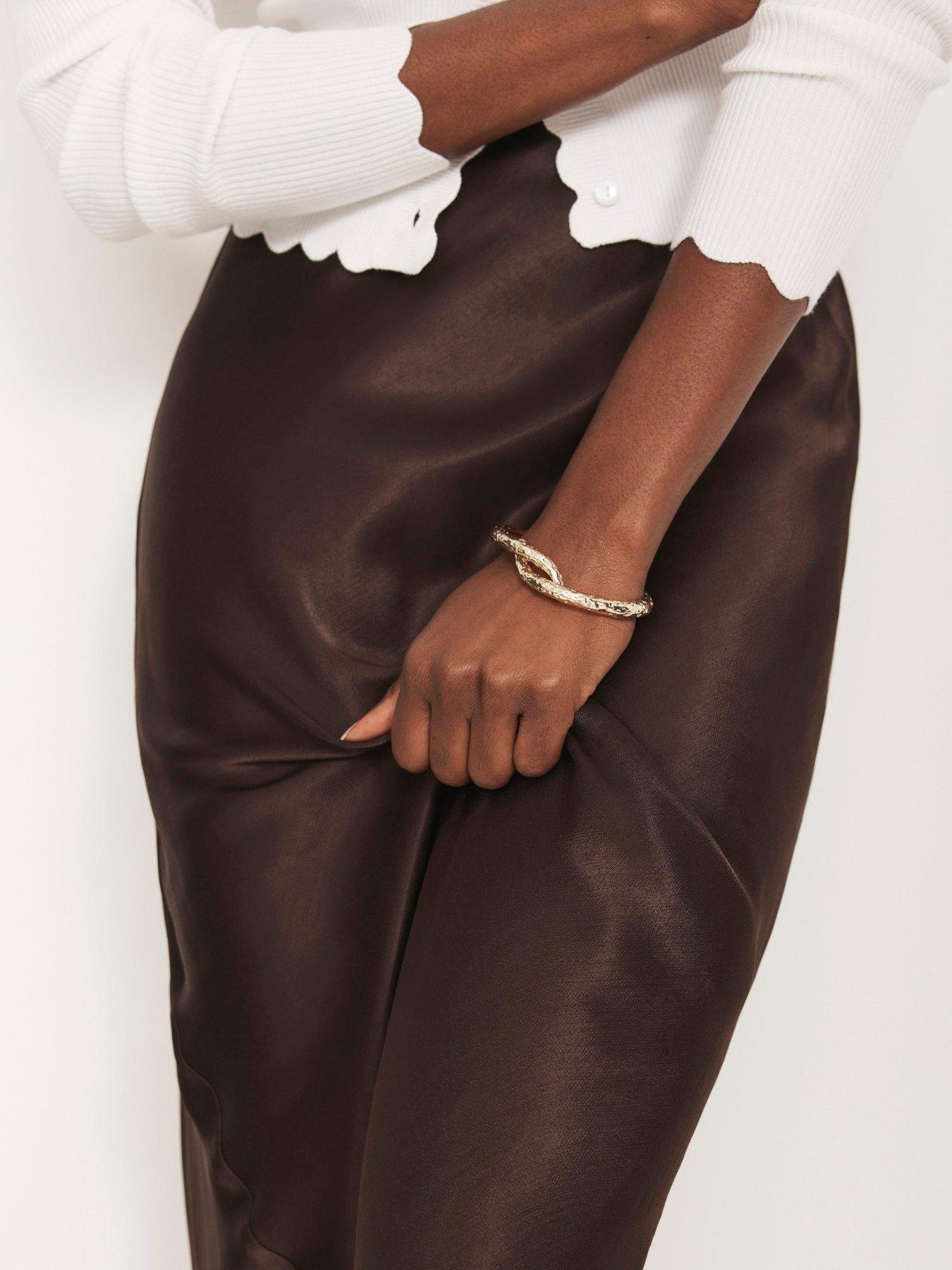 Image 4 of 6 of Mint Velvet Satin Slip Midi Skirt - Brown