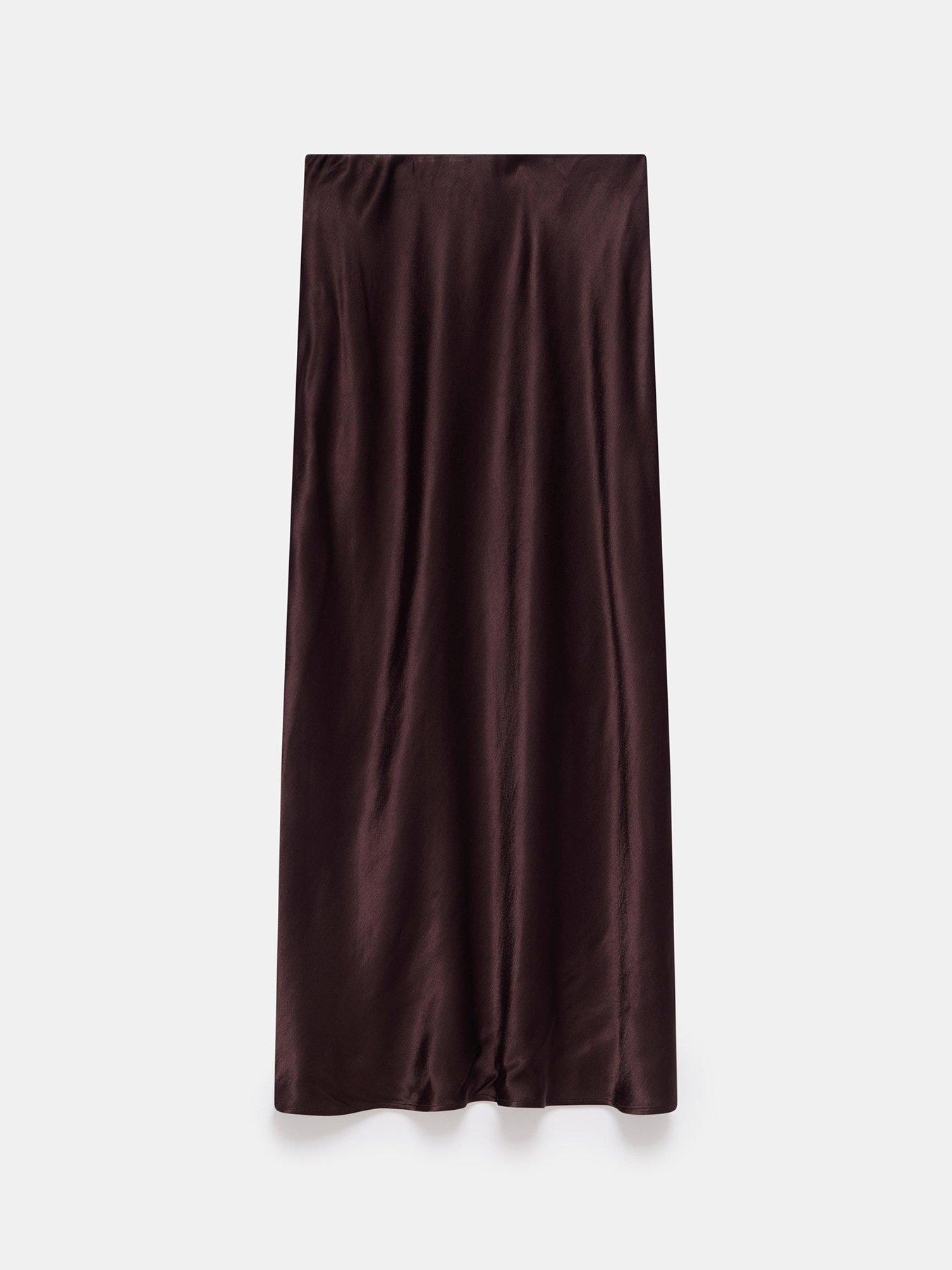 Image 6 of 6 of Mint Velvet Satin Slip Midi Skirt - Brown
