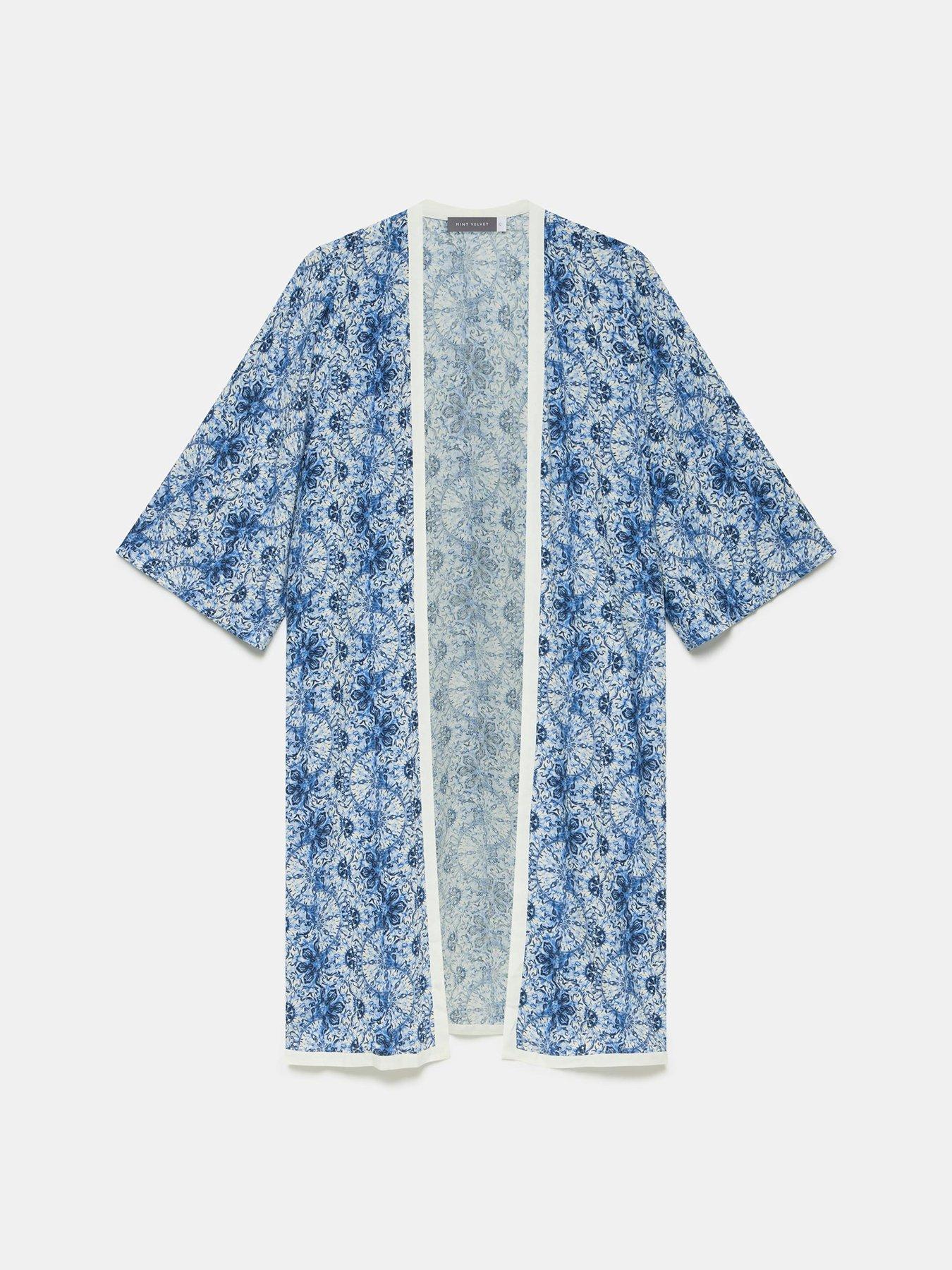  image of mint-velvet-tile-print-kimono-blue
