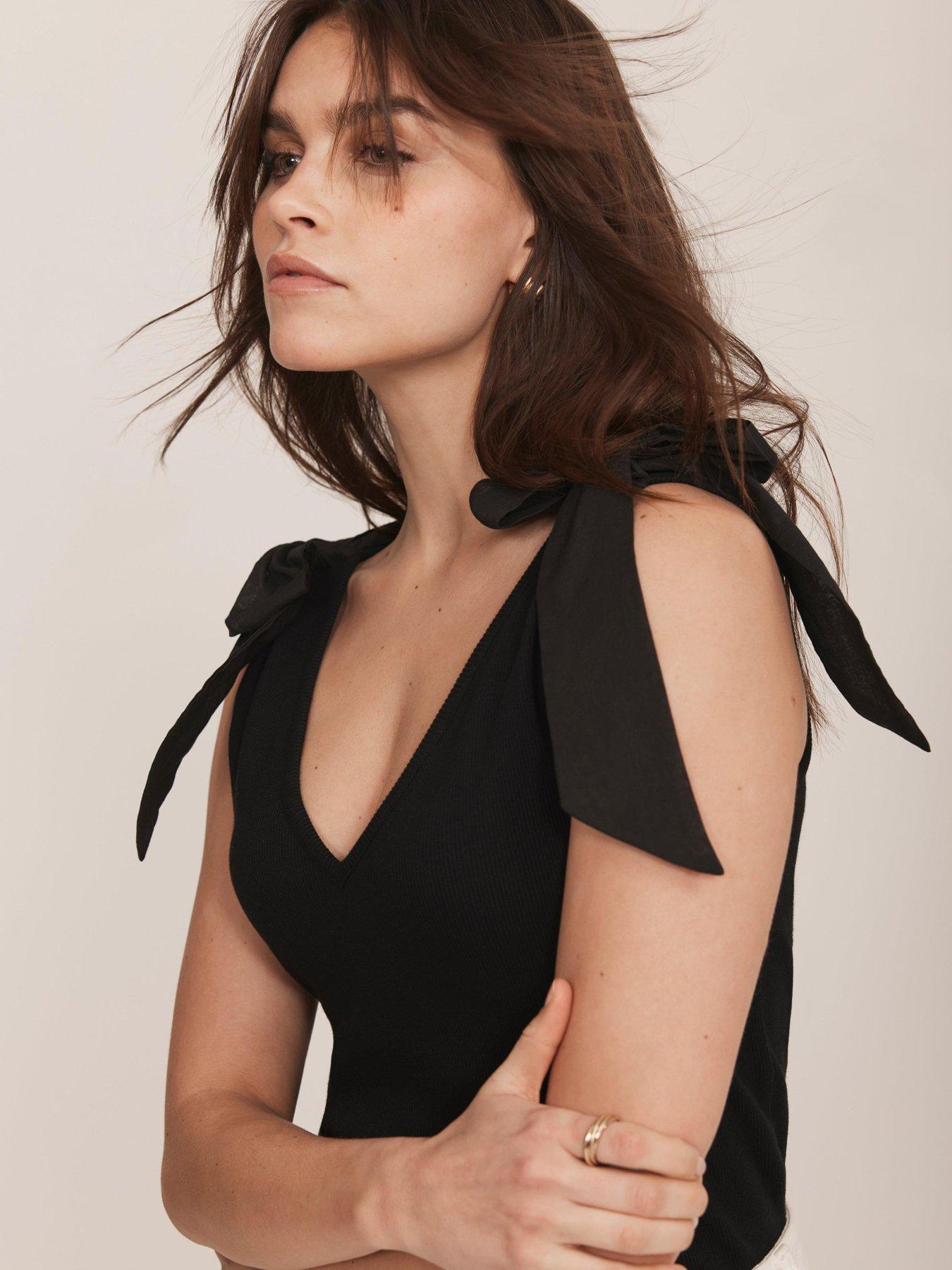 stillFront image of mint-velvet-bow-detail-vest-black
